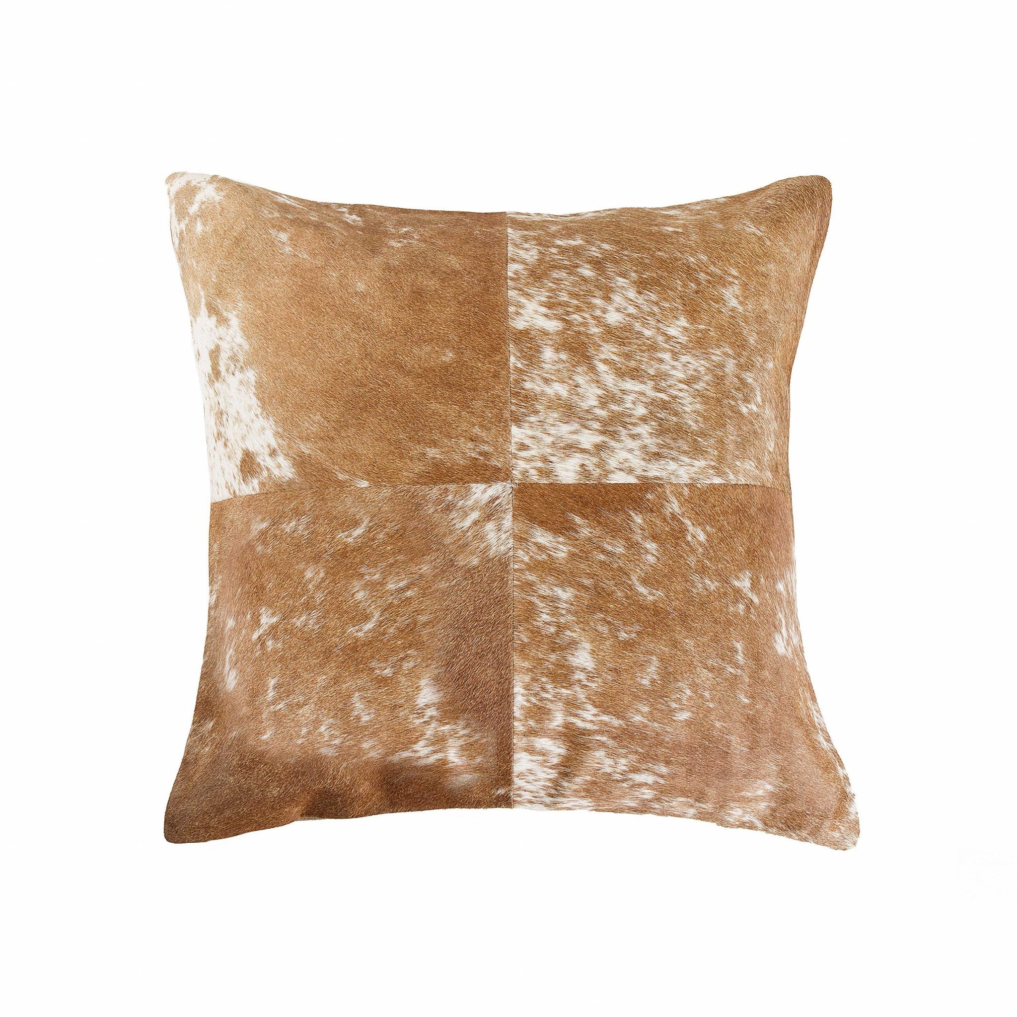 18x18 Salt and Pepper Quattro Pillow made from premium cowhide with a hidden zipper closure, showcasing a unique mottled texture.