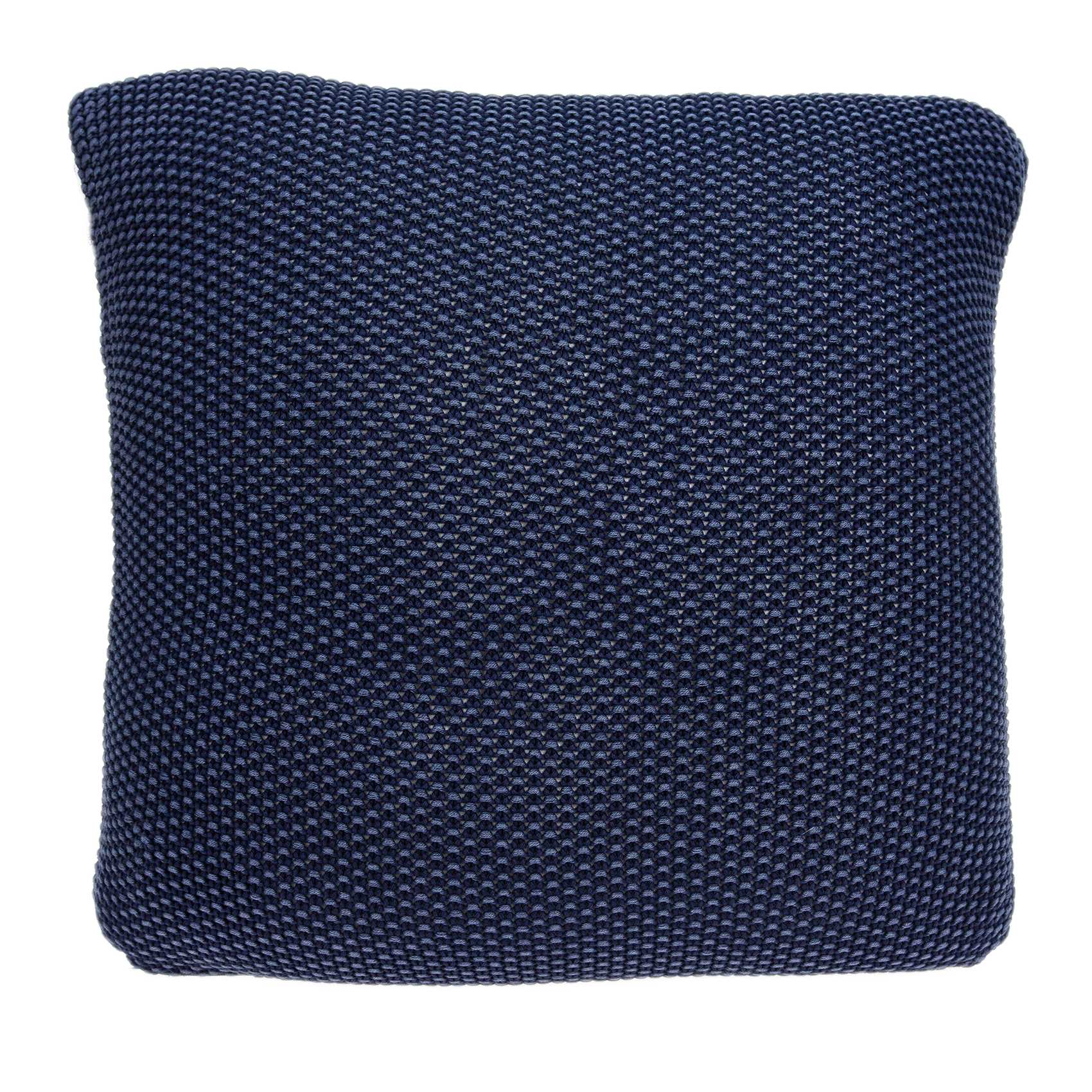 Transitional blue pillow cover measuring 18x5x18 inches, made from 100% cotton with a polyfill insert, perfect for home decor.