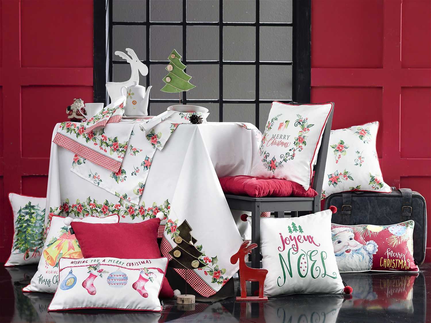 18x18 Christmas Bells Printed Decorative Throw Pillow Cover with vibrant colors and hidden zipper closure, perfect for holiday decor.