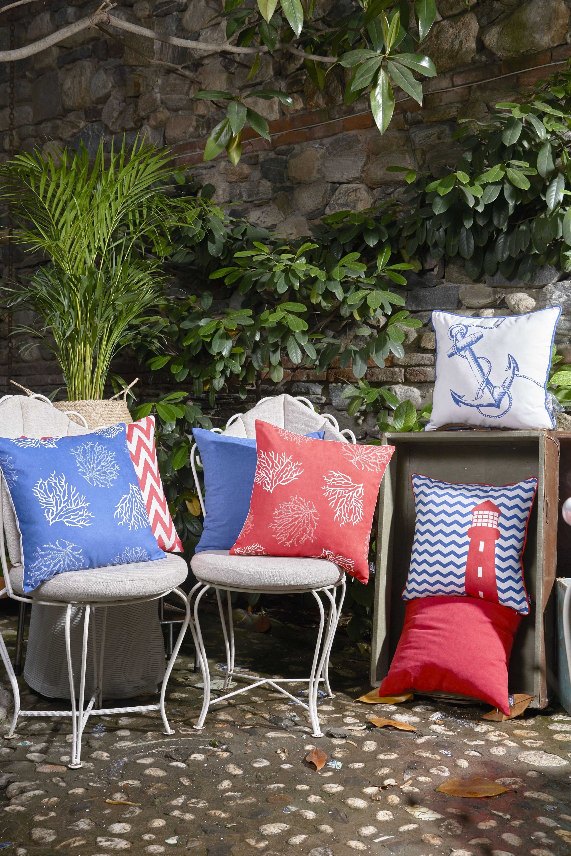 18x18 red nautical chevron decorative throw pillow cover with hidden zipper closure, showcasing vibrant patterns on soft brushed fabric.