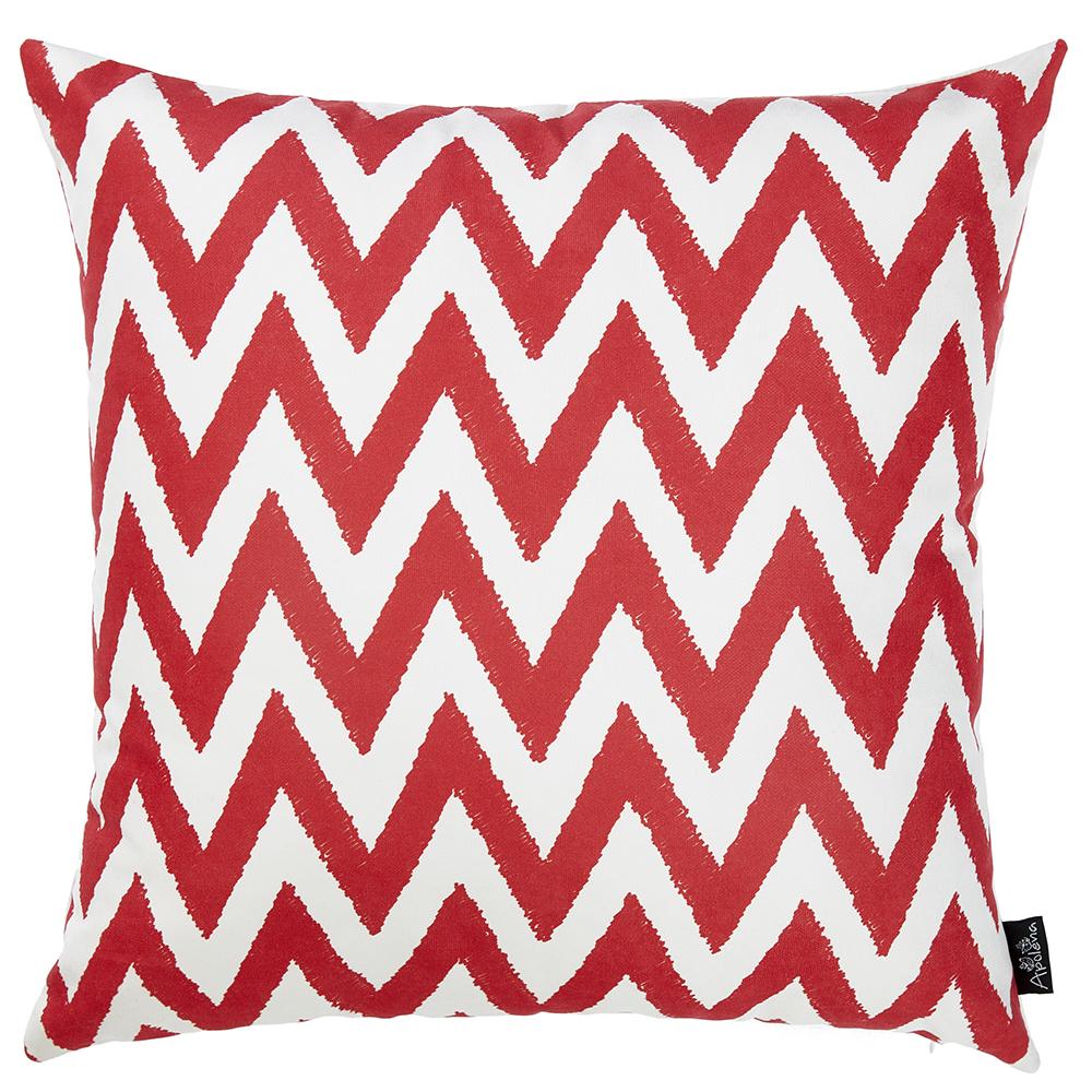 18x18 red nautical chevron decorative throw pillow cover with hidden zipper closure, showcasing vibrant patterns on soft brushed fabric.