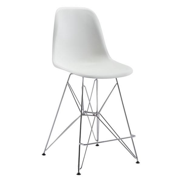 Stylish 19" X 20.3" X 39" White Polypropylene Counter Chair with chrome base and black feet, perfect for modern interiors.