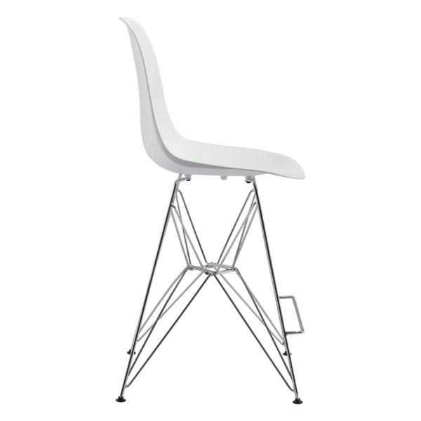 Stylish 19" X 20.3" X 39" White Polypropylene Counter Chair with chrome base and black feet, perfect for modern interiors.