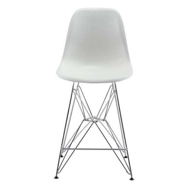 Stylish 19" X 20.3" X 39" White Polypropylene Counter Chair with chrome base and black feet, perfect for modern interiors.