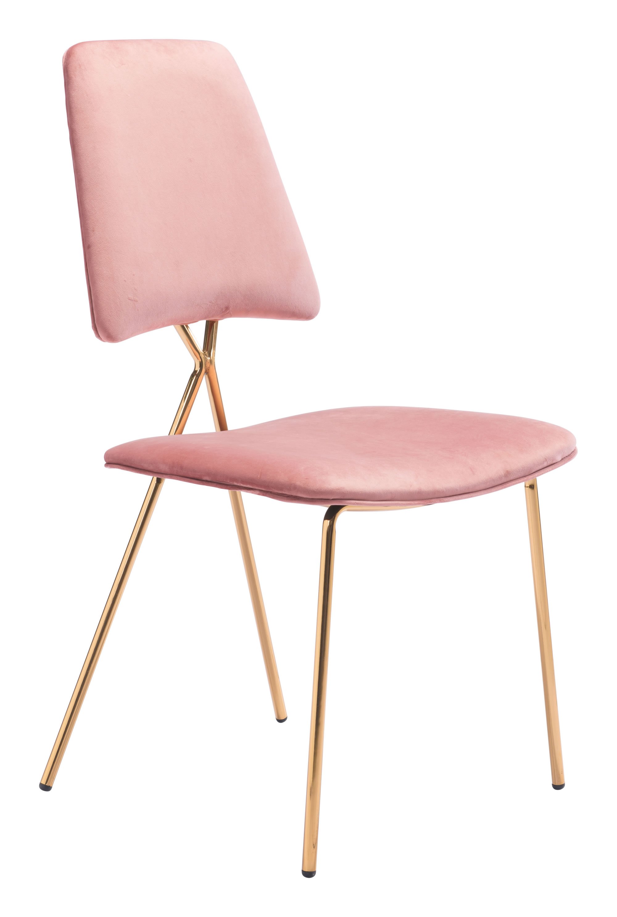 A stylish pink velvet chair with a gold frame, perfect for dining areas, showcasing luxurious design and vibrant color.