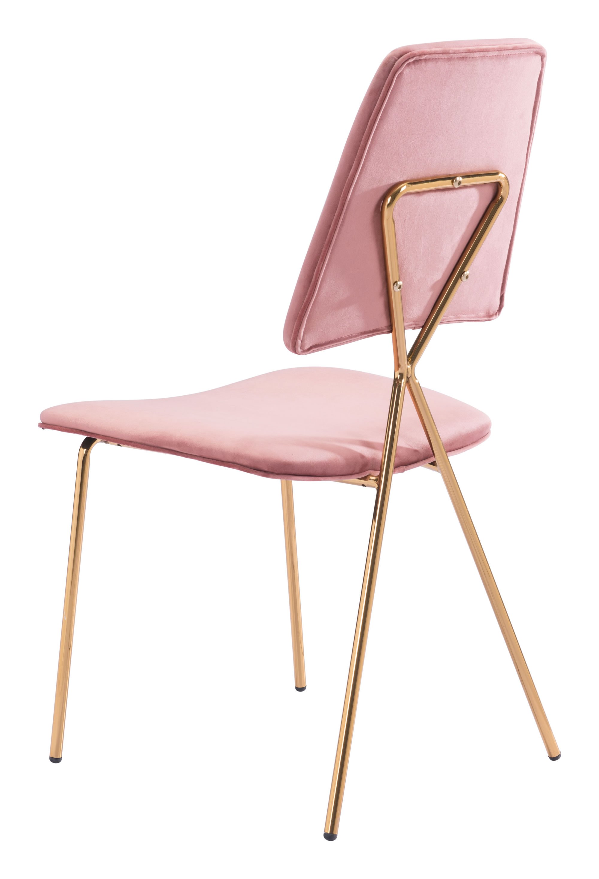 A stylish pink velvet chair with a gold frame, perfect for dining areas, showcasing luxurious design and vibrant color.