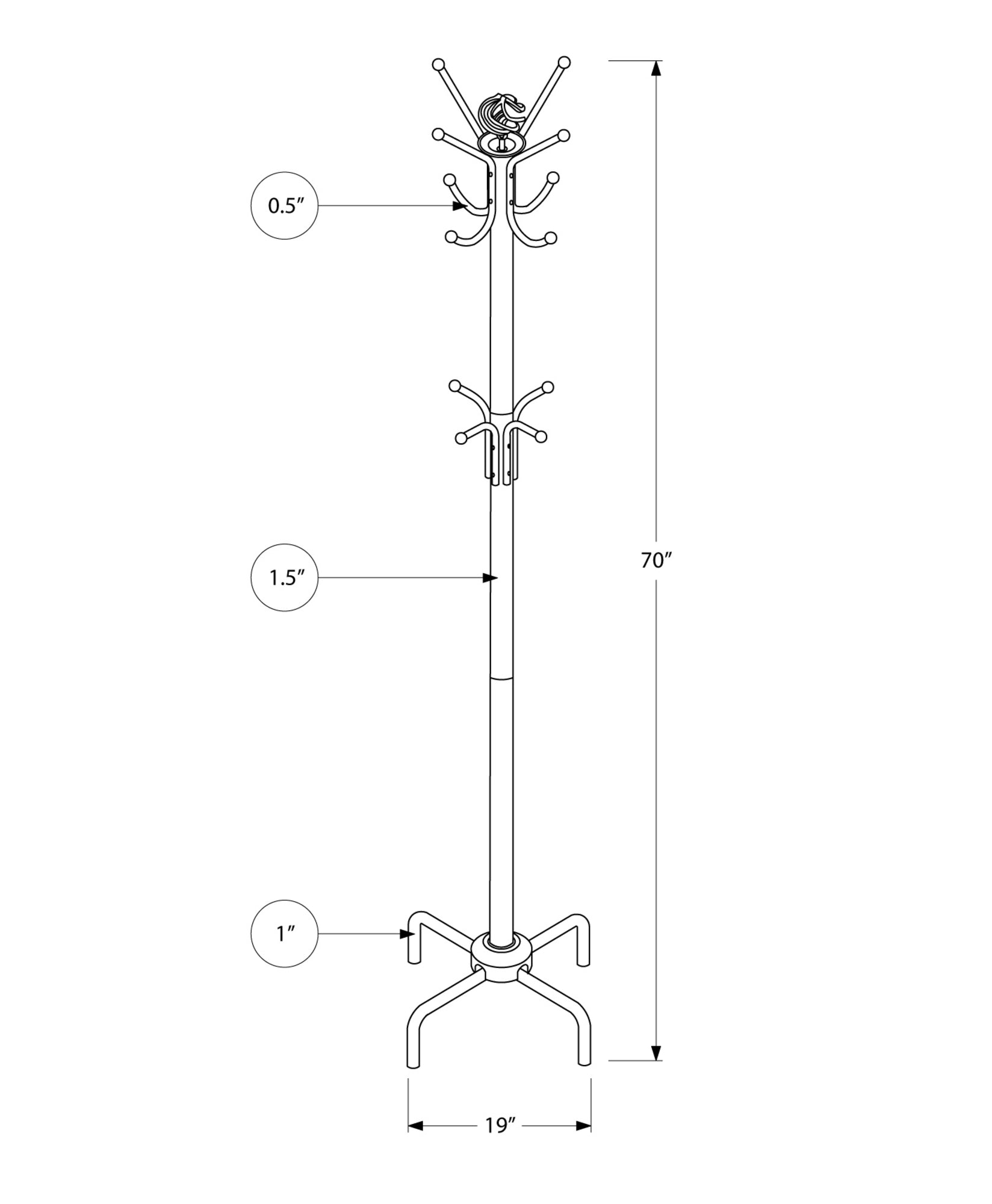 A vibrant red metal coat rack standing 70 inches tall, featuring a contemporary design suitable for entryways and small spaces.