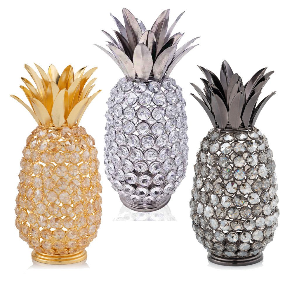 11-inch faux crystal black and nickel pineapple sculpture with intricate detailing and a luxurious finish, perfect for home decor.