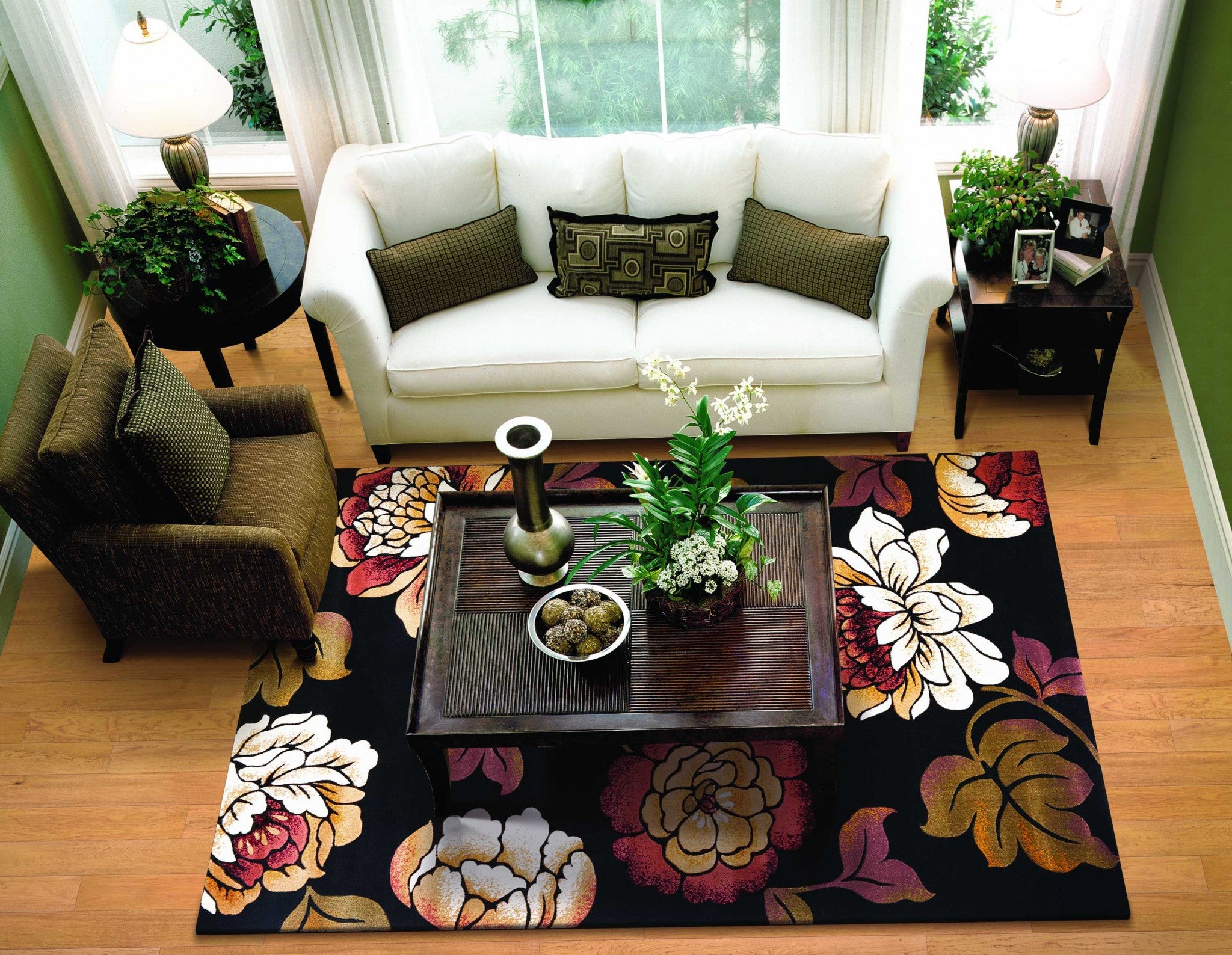 1 inch x 2 inches Black Polypropylene Area Rug featuring classic floral patterns and a durable design, perfect for enhancing home decor.