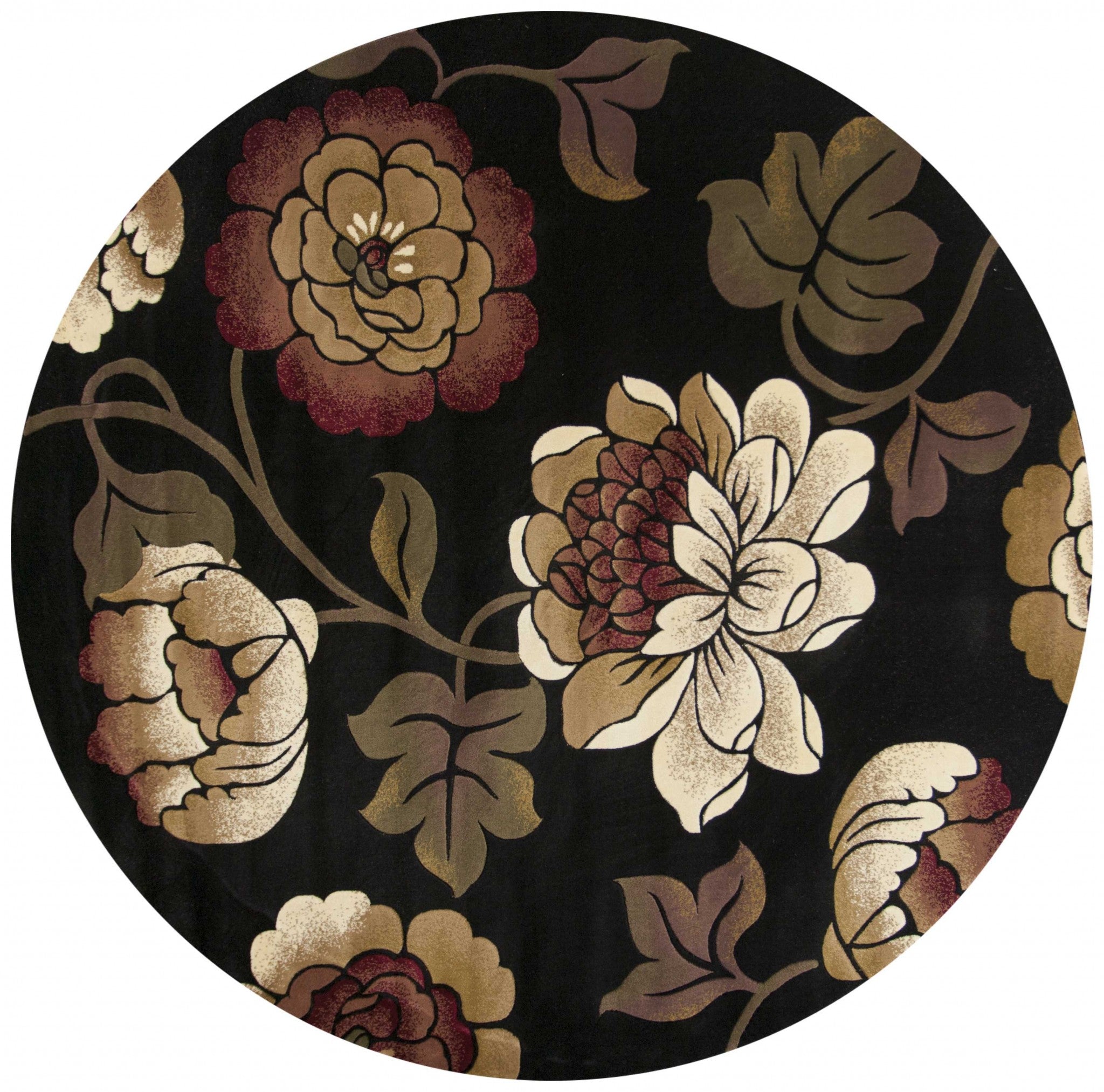 1 inch x 2 inches Black Polypropylene Area Rug featuring classic floral patterns and a durable design, perfect for enhancing home decor.