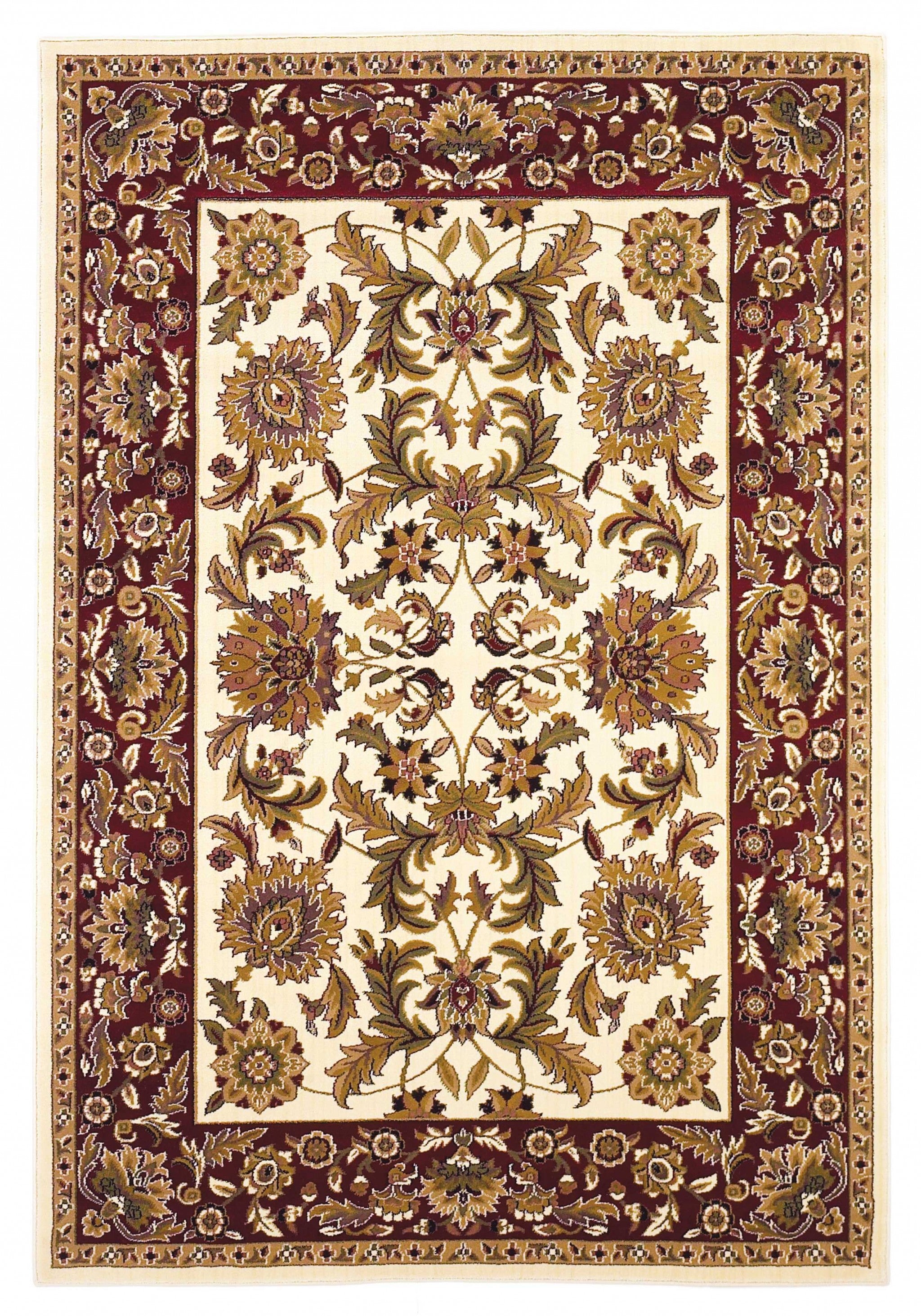 Ivory and red Renaissance inspired area rug, showcasing intricate patterns and a luxurious design, perfect for enhancing home decor.