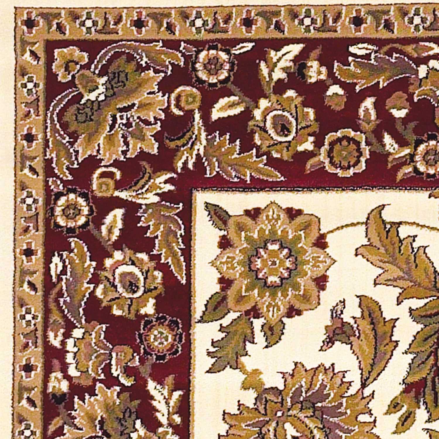 Ivory and red Renaissance inspired area rug, showcasing intricate patterns and a luxurious design, perfect for enhancing home decor.