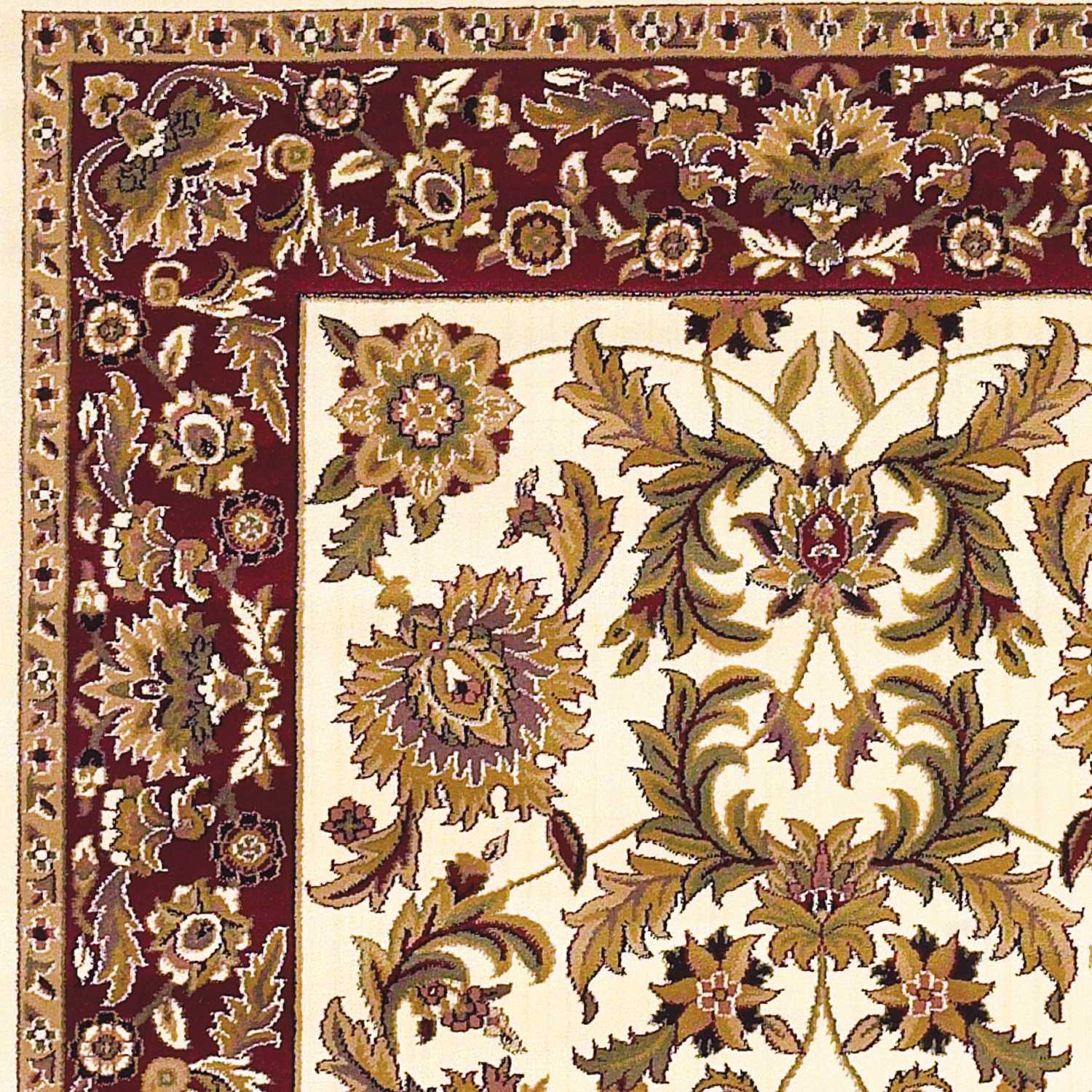 Ivory and red Renaissance inspired area rug, showcasing intricate patterns and a luxurious design, perfect for enhancing home decor.