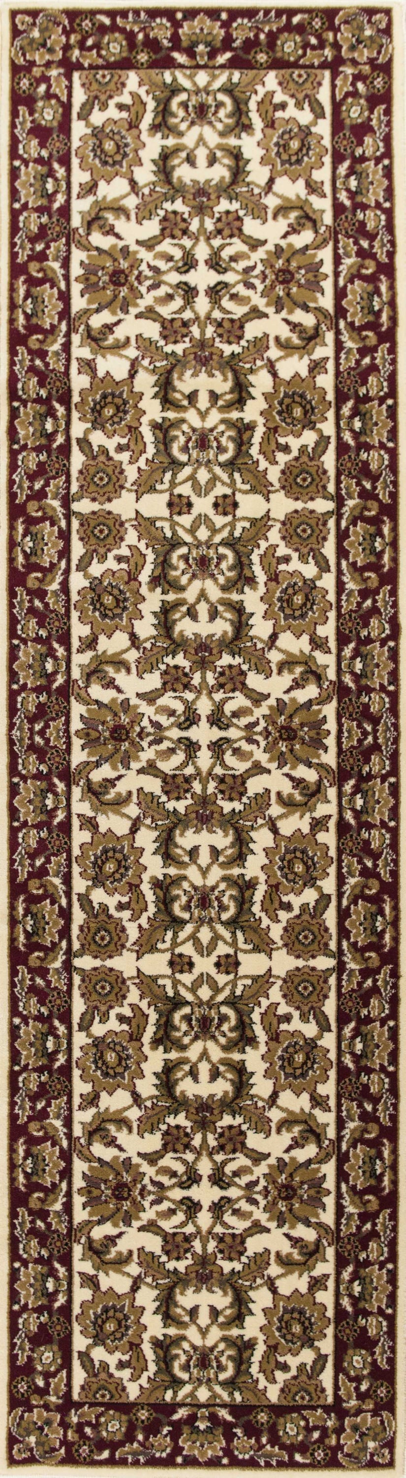 Ivory and red Renaissance inspired area rug, showcasing intricate patterns and a luxurious design, perfect for enhancing home decor.