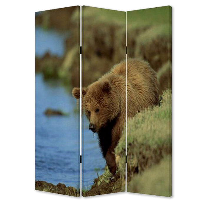 A vibrant three-panel screen featuring colorful canvas prints of bears, designed to enhance home decor and create private spaces.