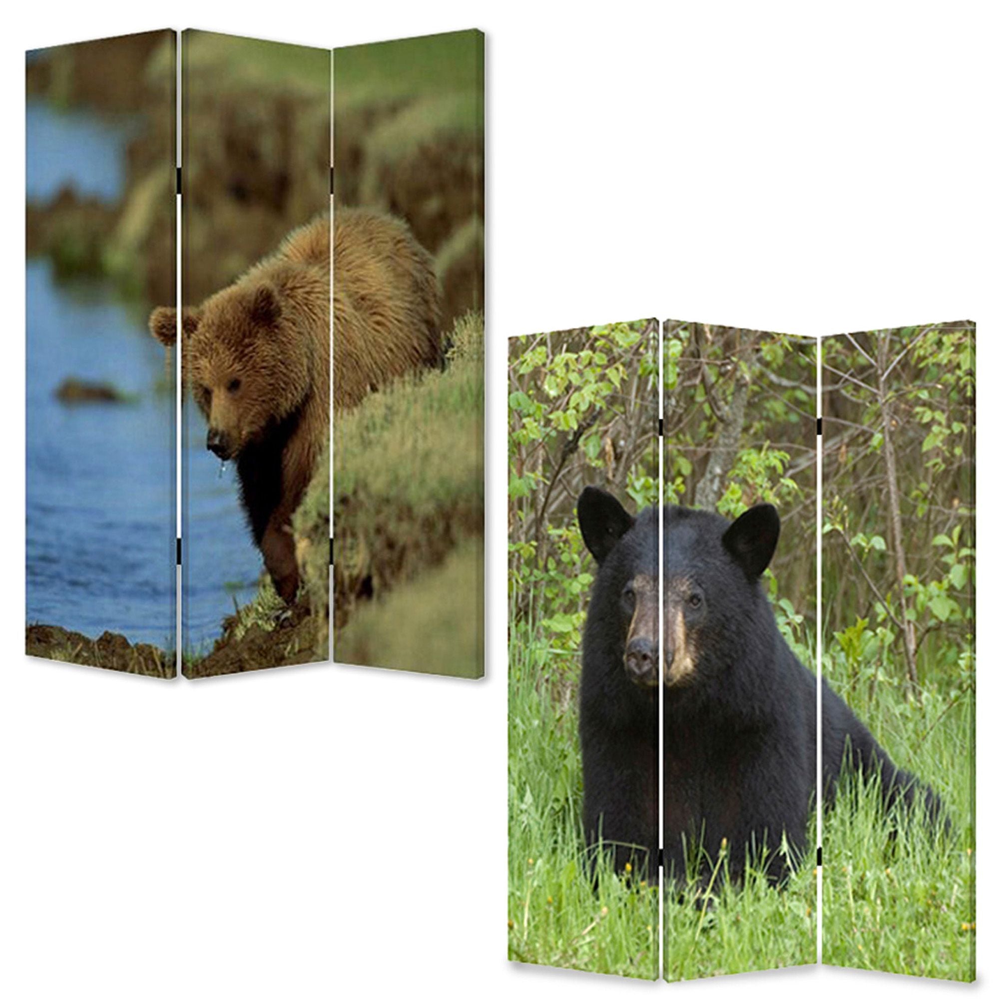 A vibrant three-panel screen featuring colorful canvas prints of bears, designed to enhance home decor and create private spaces.