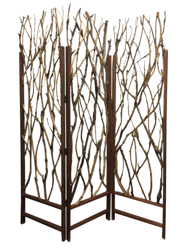 Elegant 3-panel Brown Wood Tree Screen featuring a tree branch design, perfect for home decor.