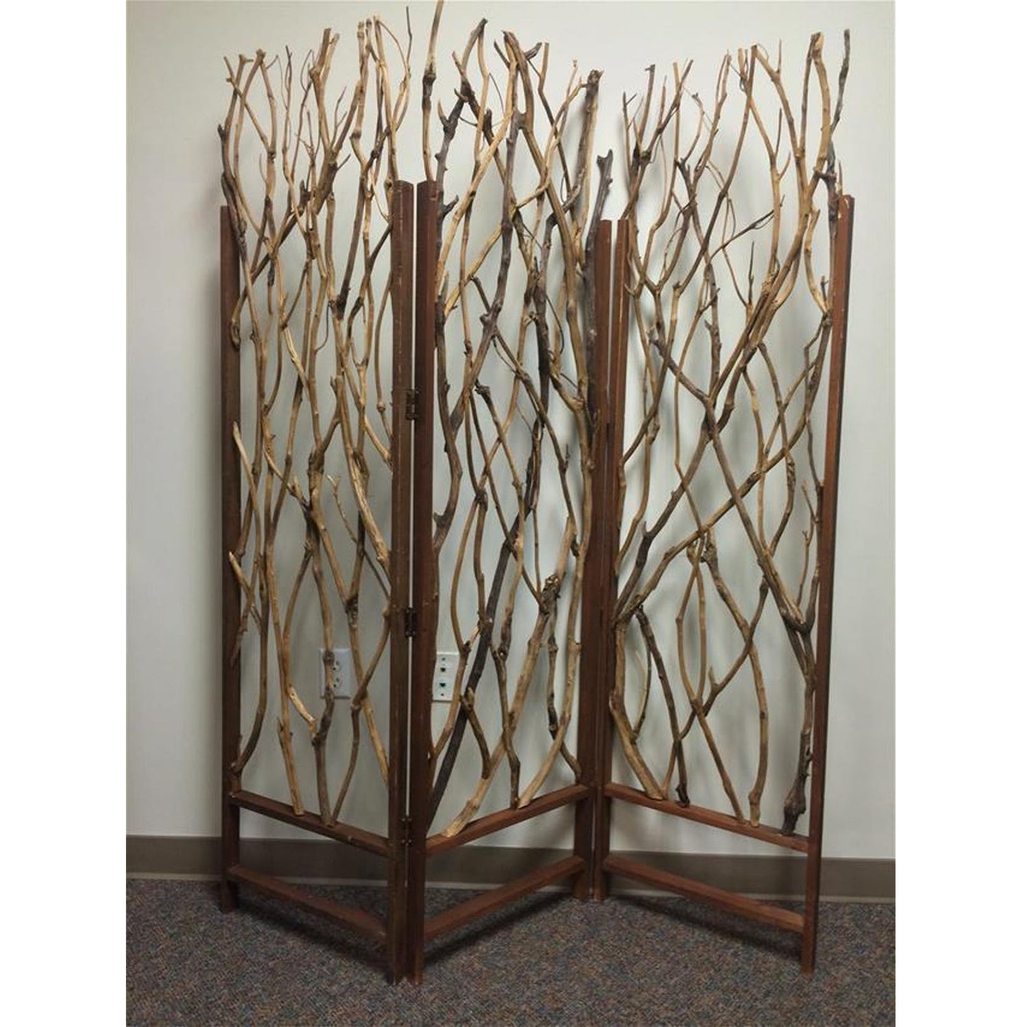 Elegant 3-panel Brown Wood Tree Screen featuring a tree branch design, perfect for home decor.