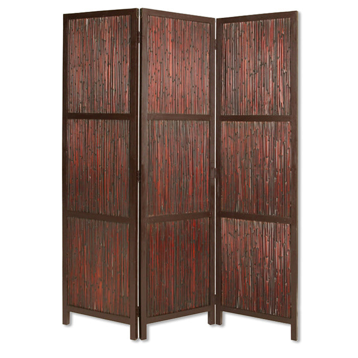 Elegant 3-panel Cherry Wood Screen, showcasing solid bamboo strips and a hardwood frame, perfect for home decor.