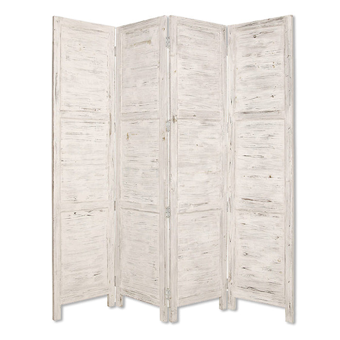 Elegant 4-panel Black Wood Screen with vintage design and soft green accents, made from solid cedar wood.