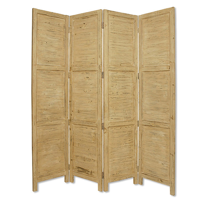 Elegant 4-panel Black Wood Screen with vintage design and soft green accents, made from solid cedar wood.