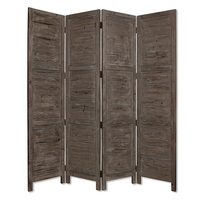 Elegant 4-panel Black Wood Screen with vintage design and soft green accents, made from solid cedar wood.