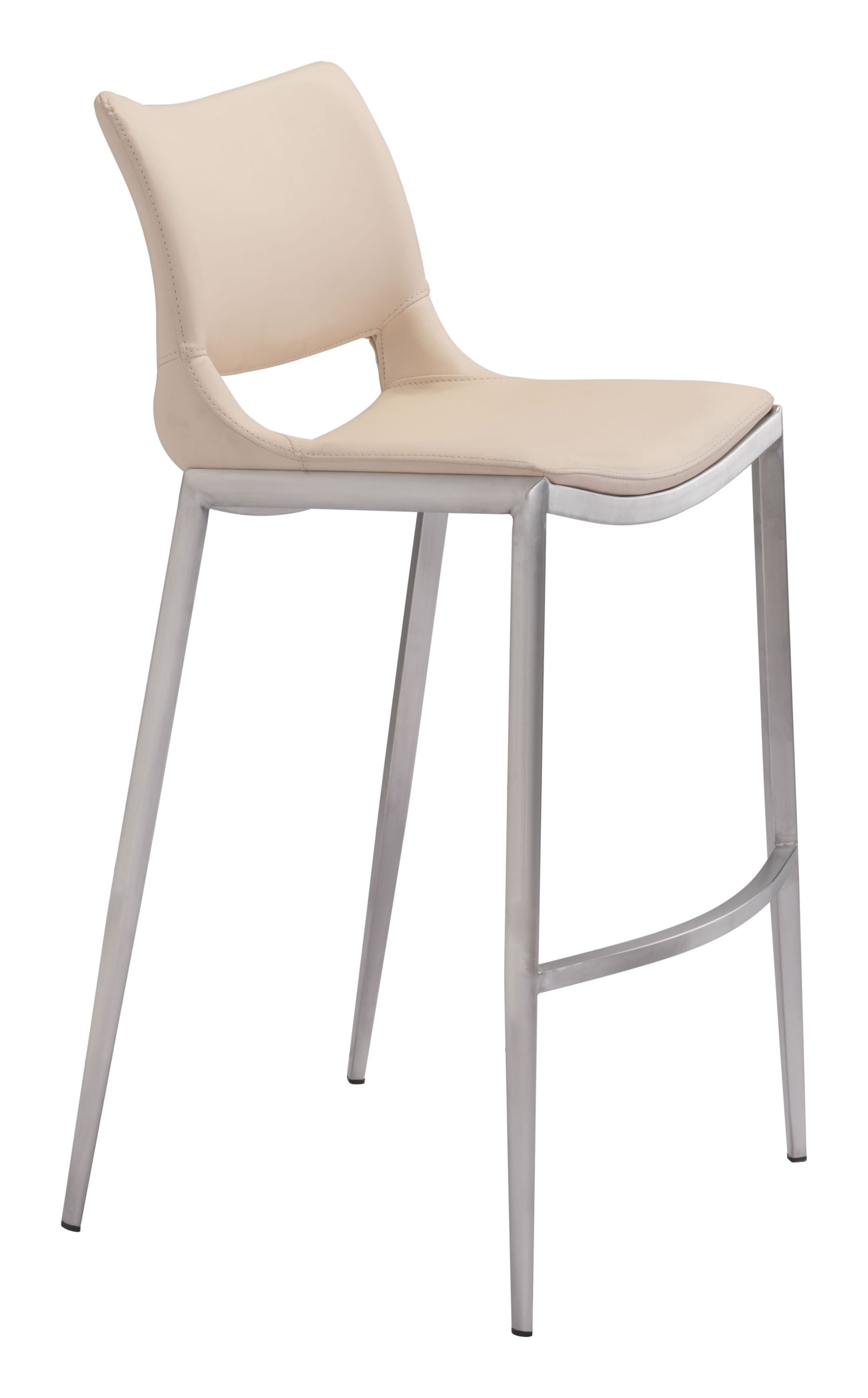 Light Pink Leatherette Bar Chair with Brushed Stainless Steel Frame, showcasing ergonomic design and modern style.