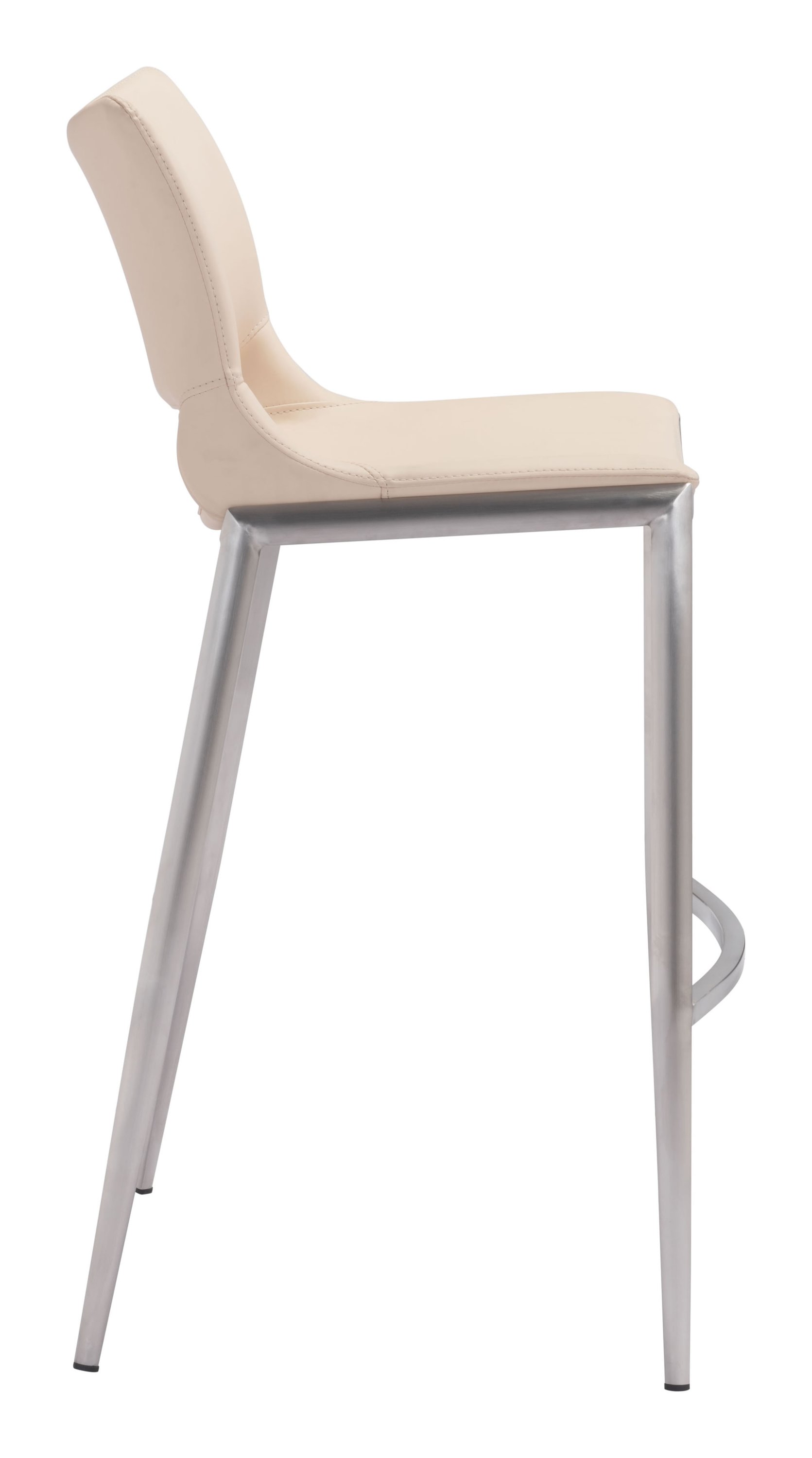 Light Pink Leatherette Bar Chair with Brushed Stainless Steel Frame, showcasing ergonomic design and modern style.