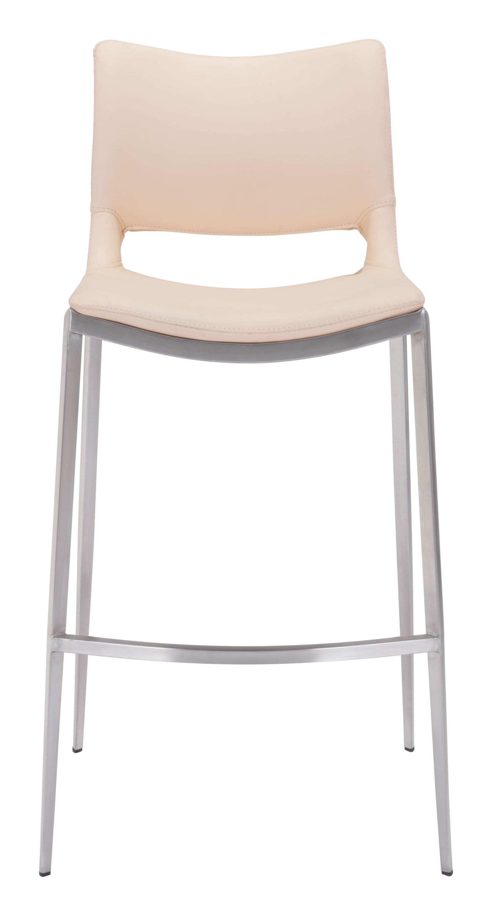 Light Pink Leatherette Bar Chair with Brushed Stainless Steel Frame, showcasing ergonomic design and modern style.