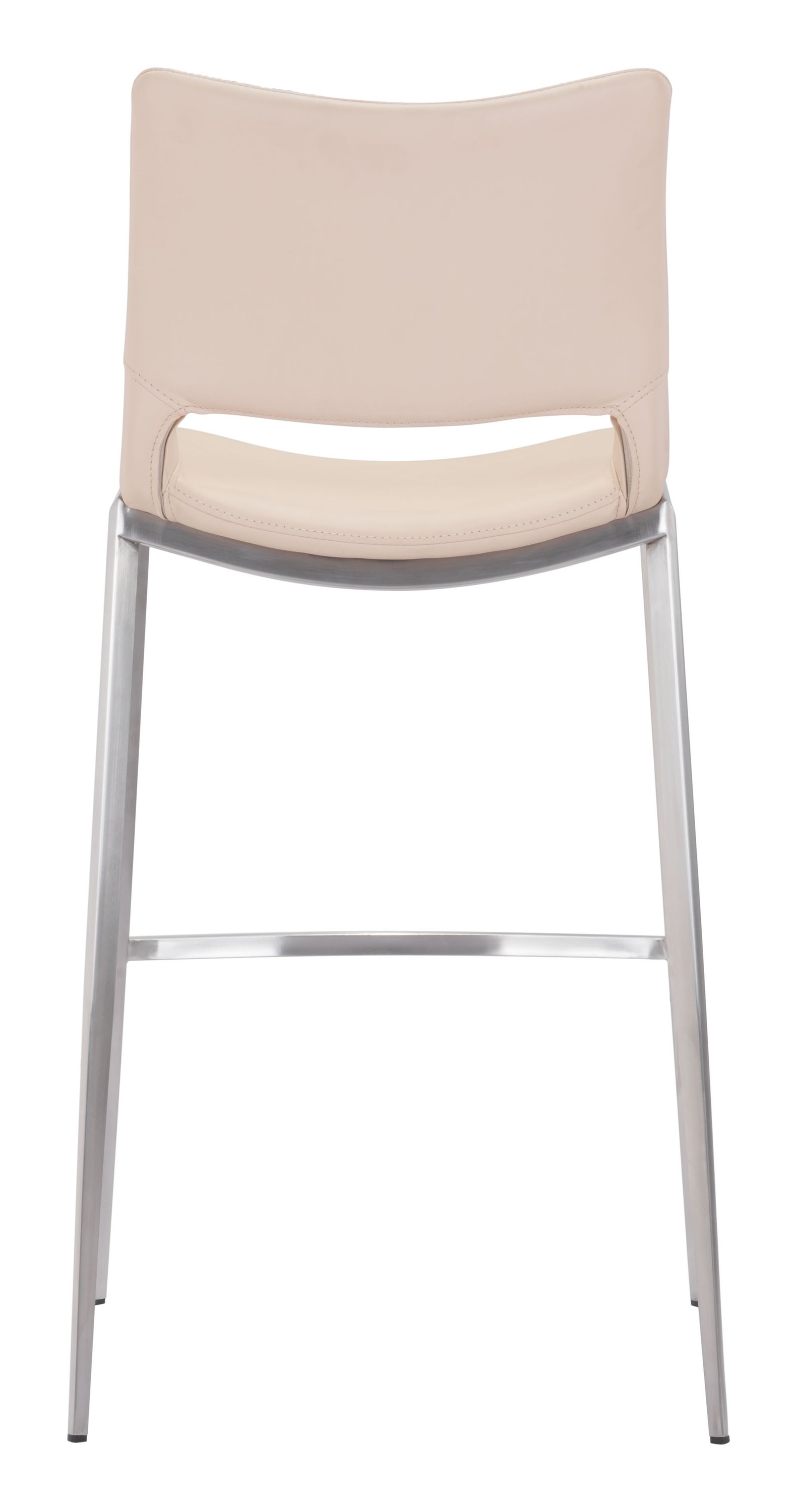 Light Pink Leatherette Bar Chair with Brushed Stainless Steel Frame, showcasing ergonomic design and modern style.