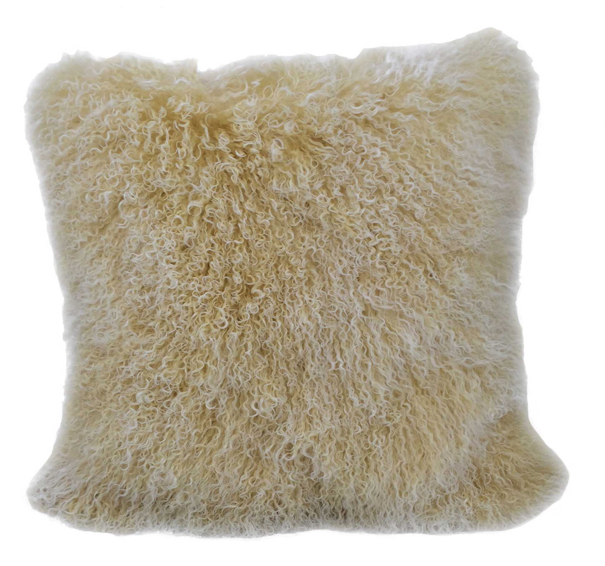 20-inch Gold Genuine Tibetan Lamb Fur Pillow with soft microsuede backing, showcasing luxurious texture and elegant design.