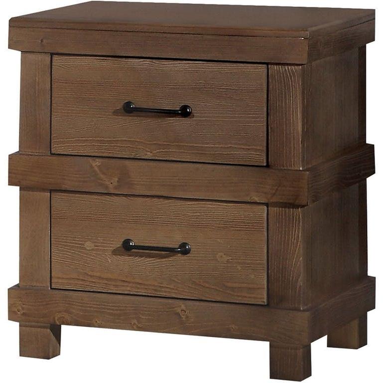 A beautifully crafted antique oak nightstand with two drawers, showcasing its sleek design and rich wood finish.