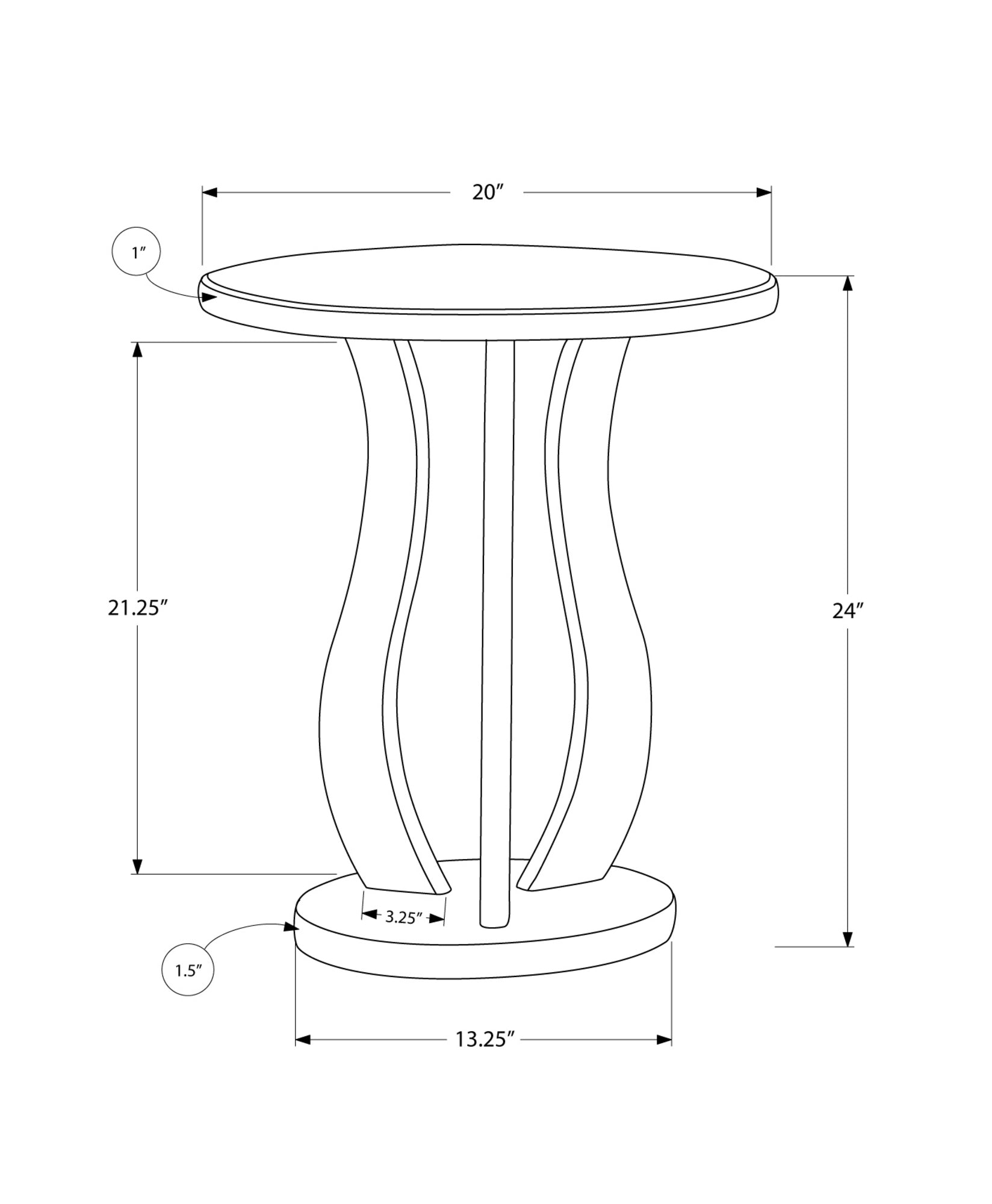 A stylish silver end table with a mirrored top, measuring 20x20x24 inches, perfect for living room decor.