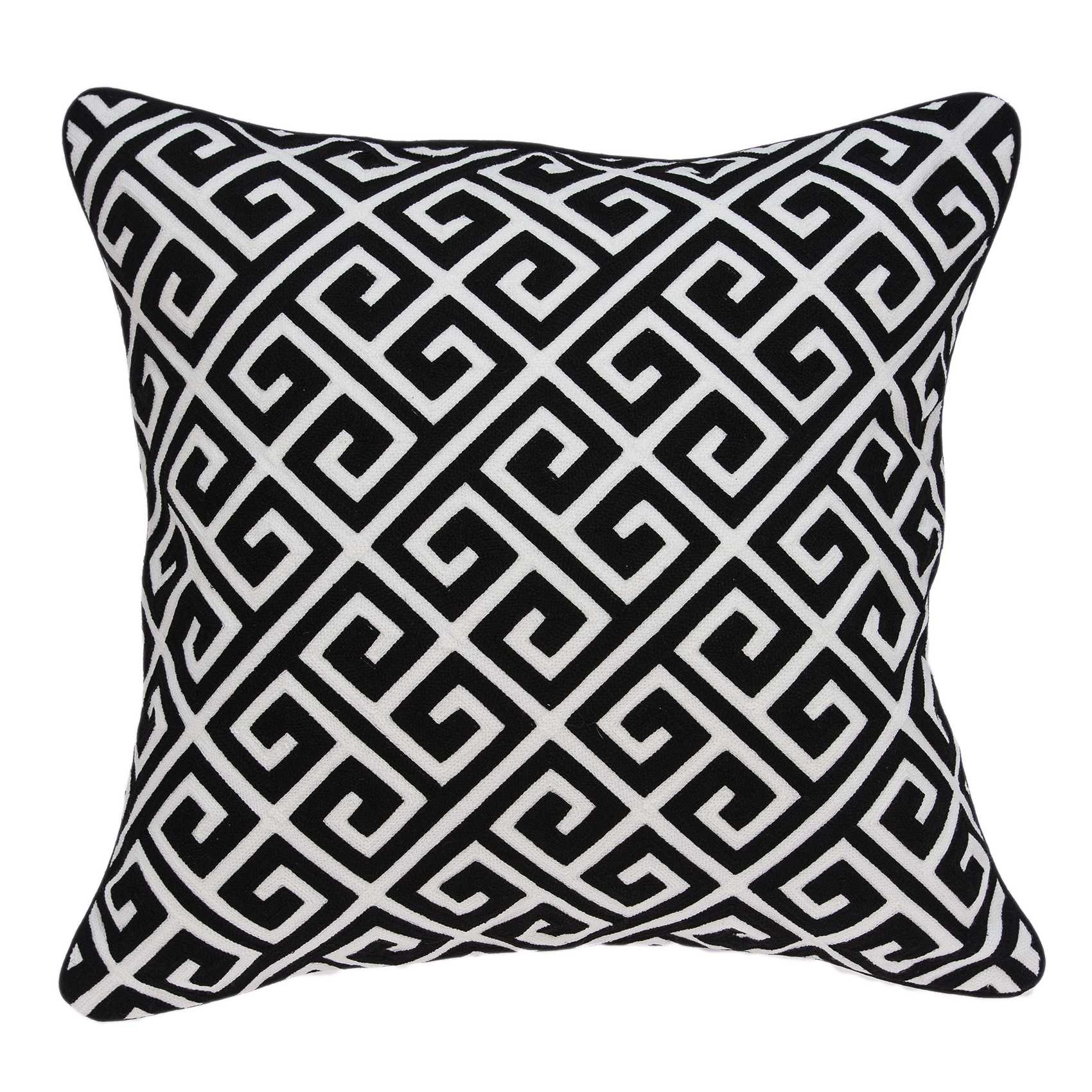 A stylish 20x7x20 inches black and white pillow featuring a Greek Key pattern, perfect for home decor.