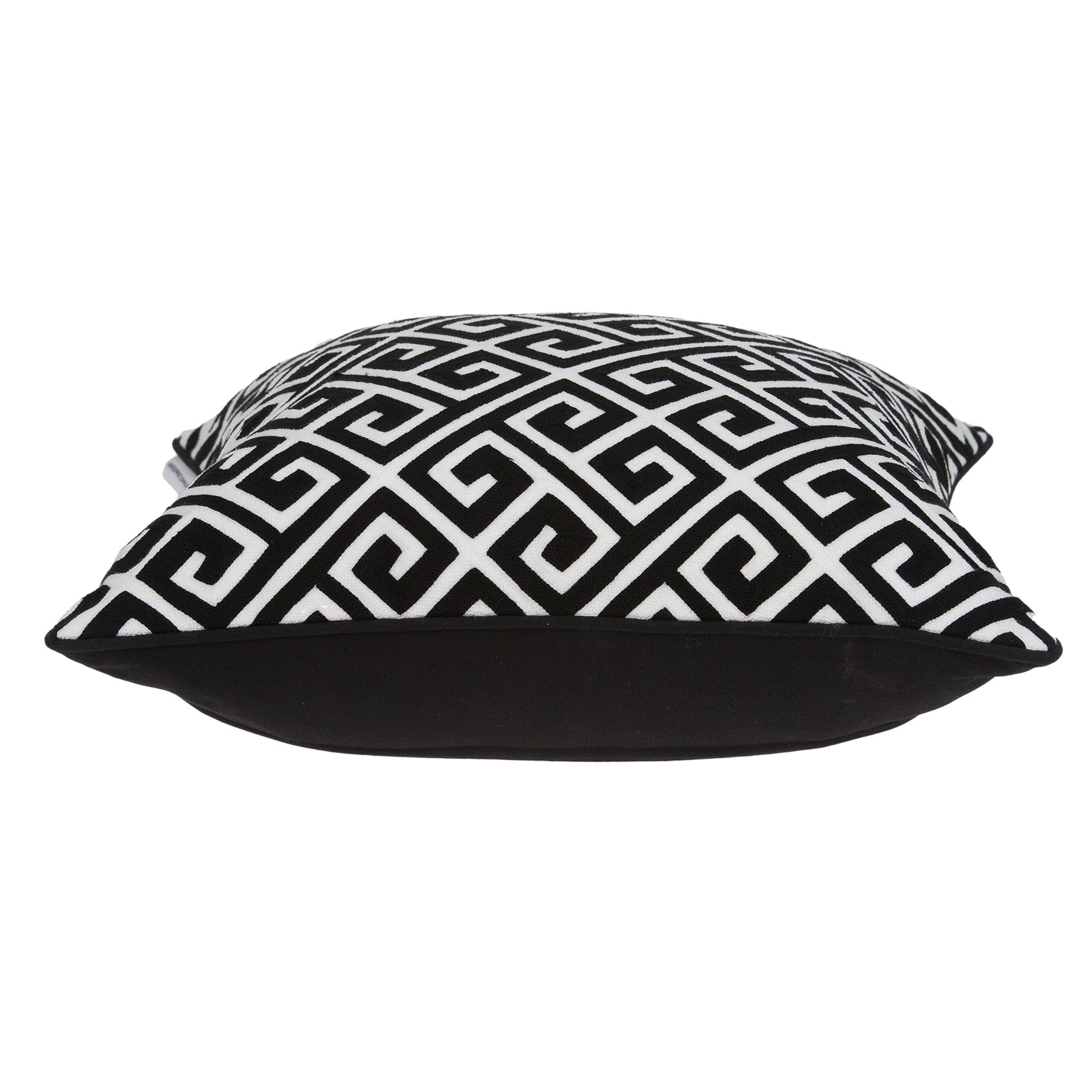 A stylish 20x7x20 inches black and white pillow featuring a Greek Key pattern, perfect for home decor.