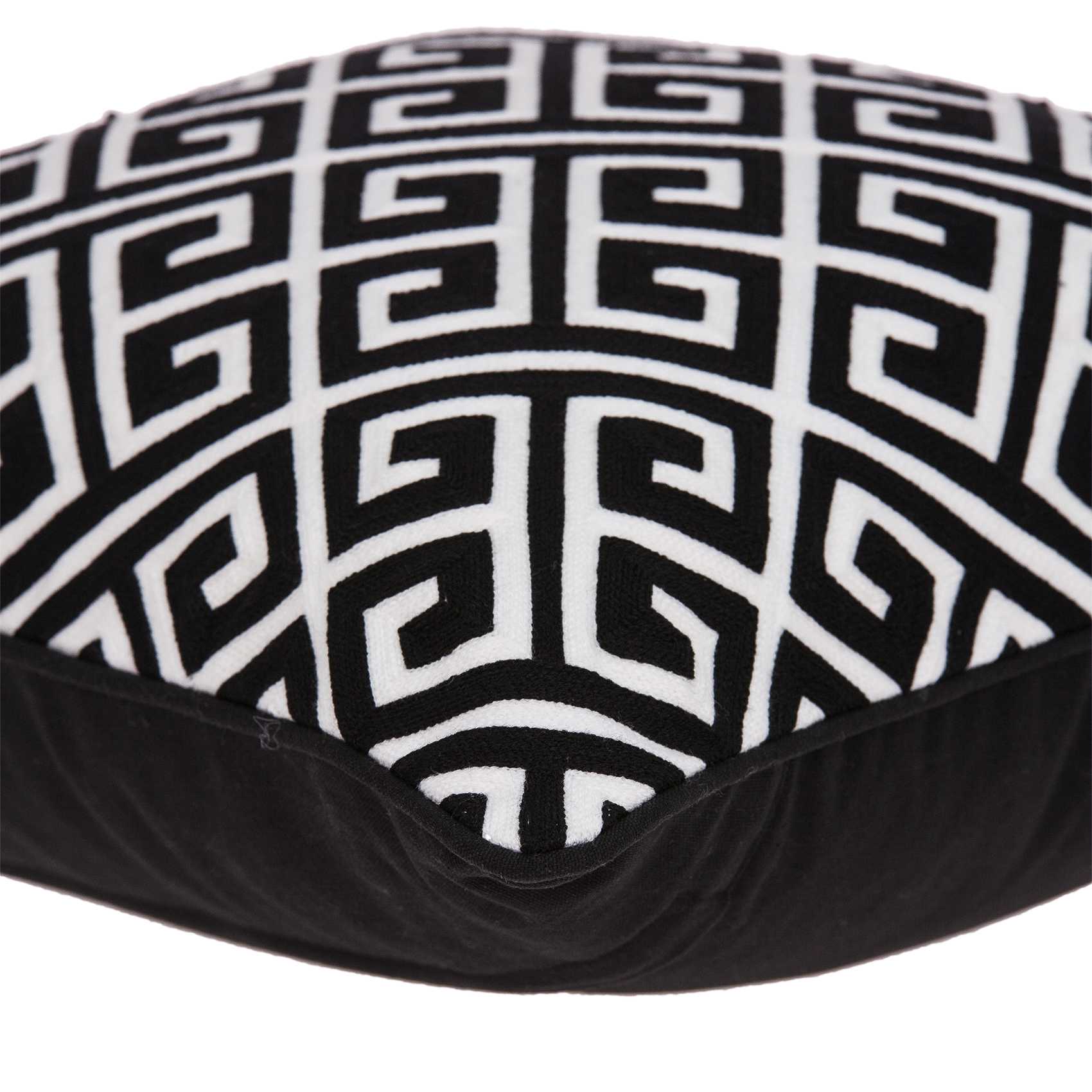 A stylish 20x7x20 inches black and white pillow featuring a Greek Key pattern, perfect for home decor.