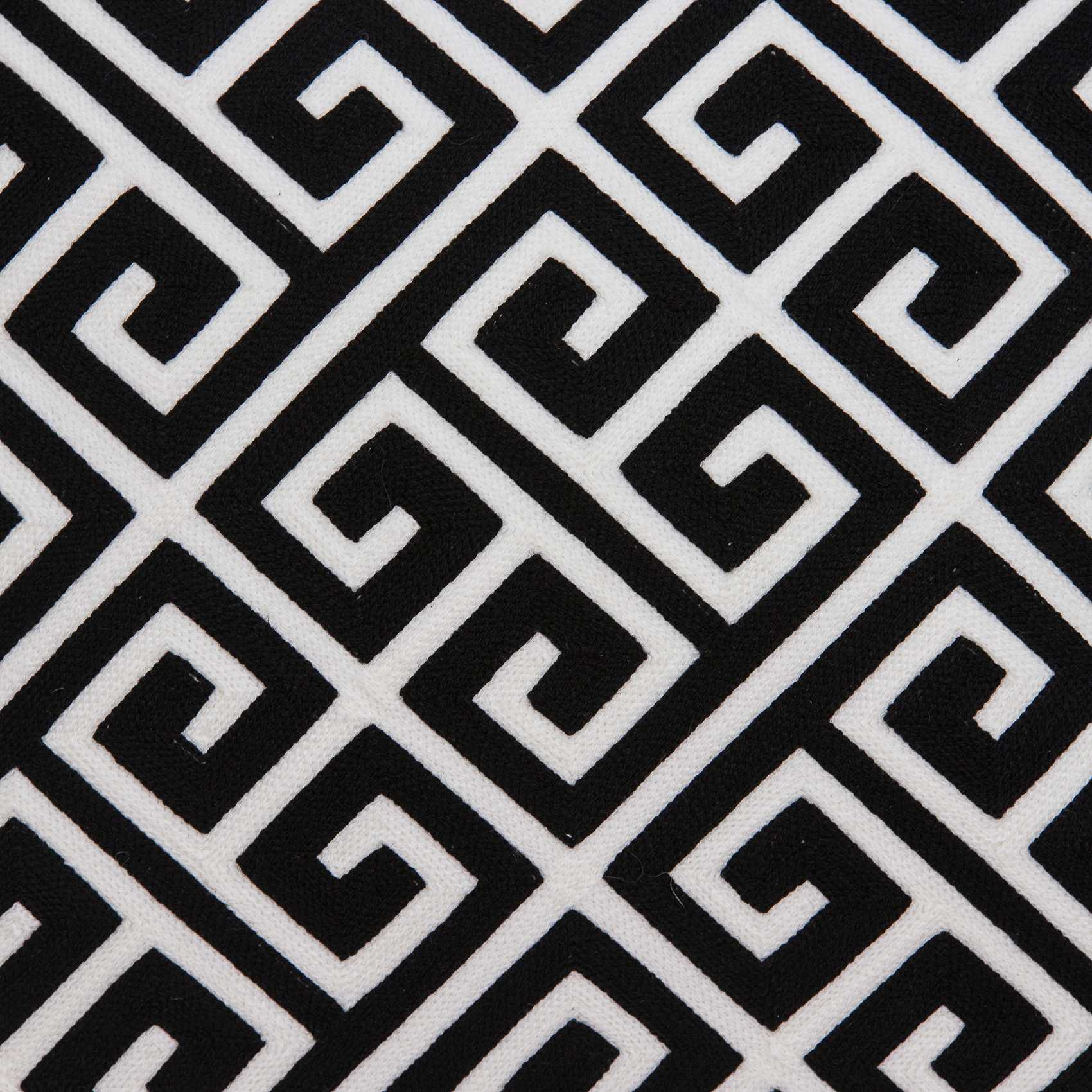 A stylish 20x7x20 inches black and white pillow featuring a Greek Key pattern, perfect for home decor.