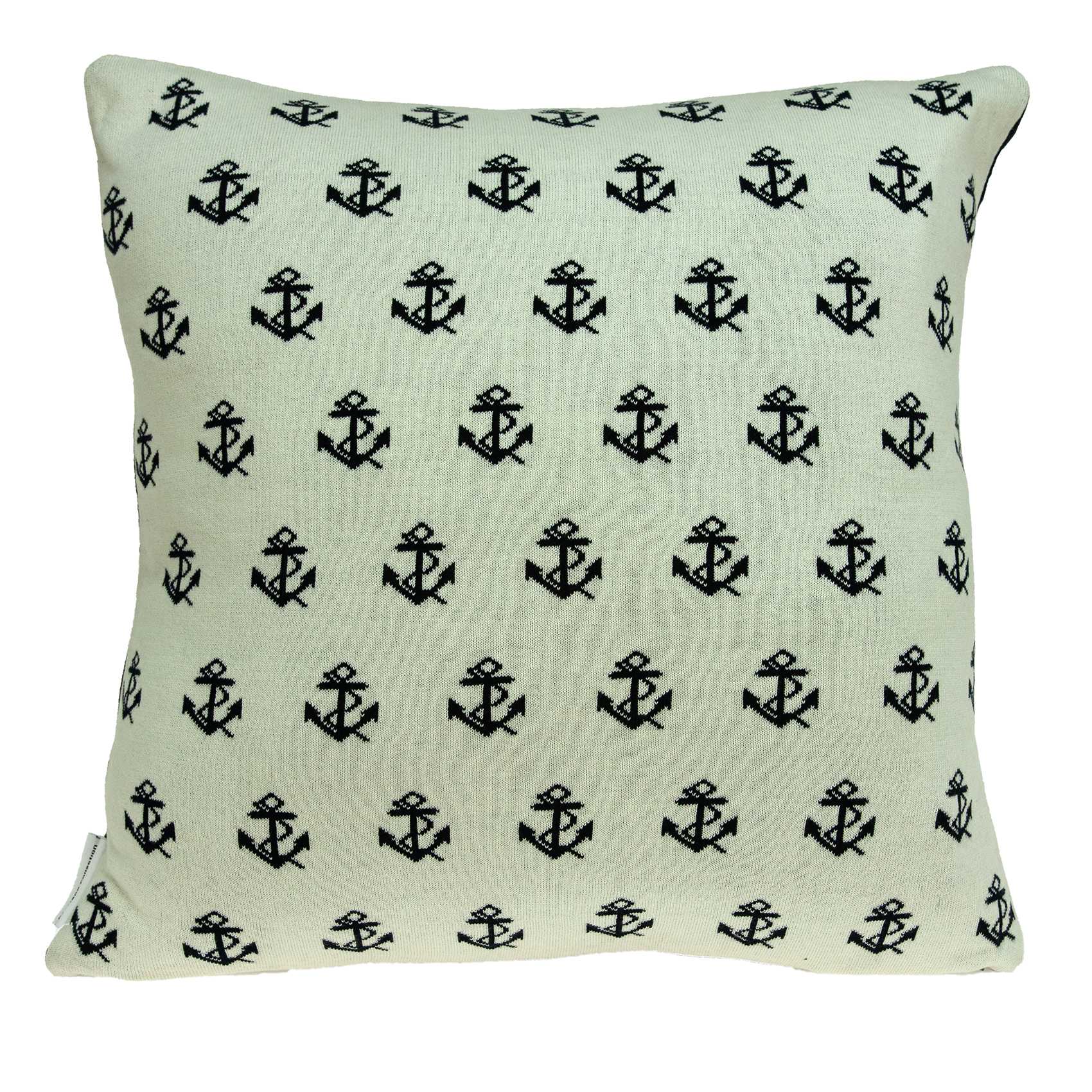 20x7x20 inches Nautical Blue Pillow Cover featuring a ship anchor pattern, made of 100% cotton with a polyfill insert.