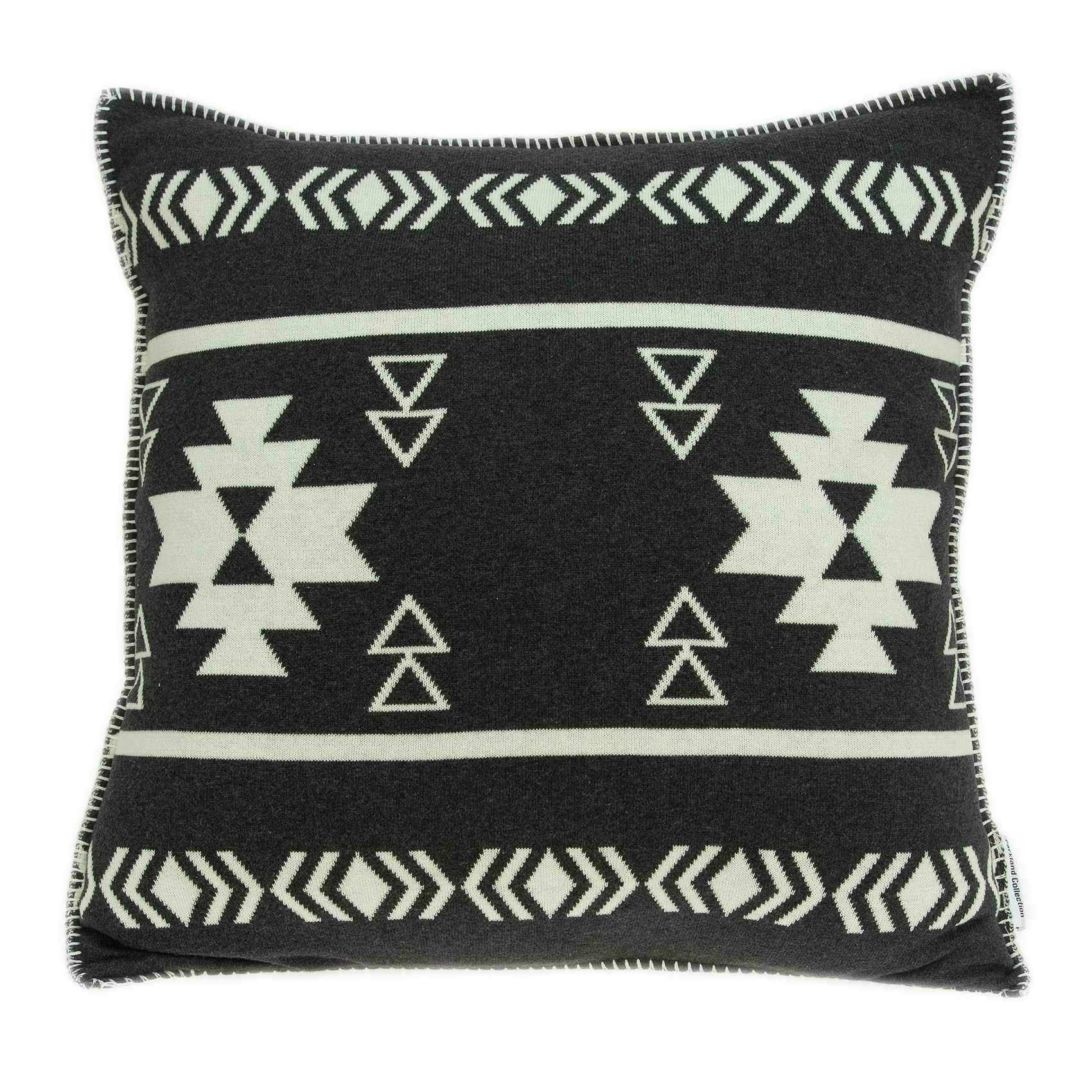 20x7x20 inches black cotton pillow cover with southwestern design, featuring a plush polyfill insert for comfort.