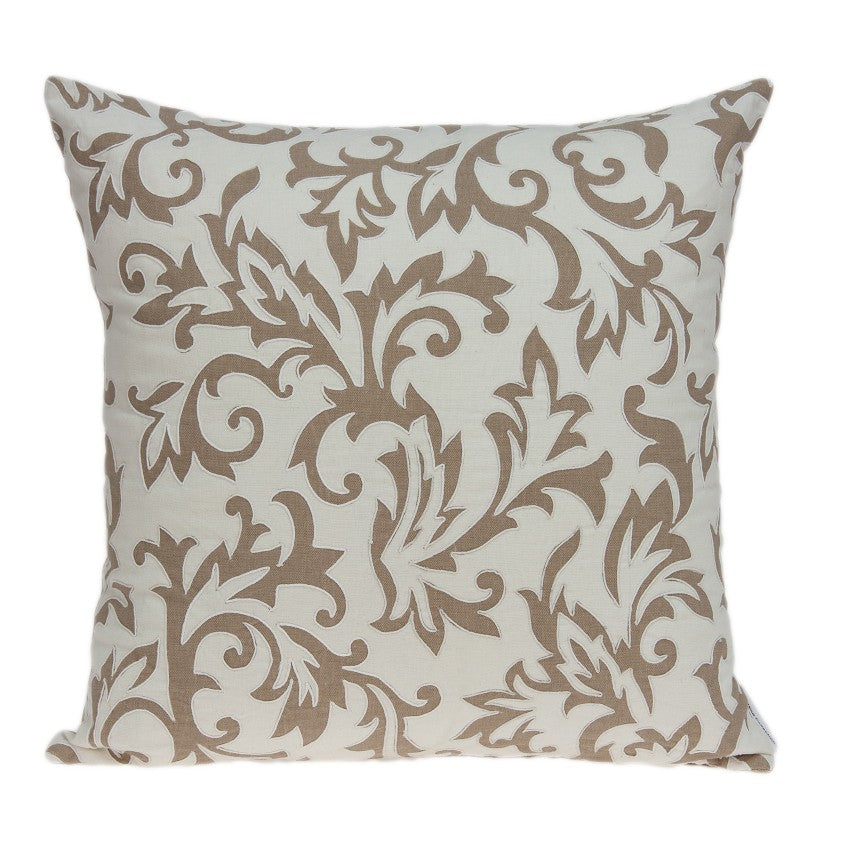 Transitional beige pillow cover measuring 20x7x20 inches, made from 100% cotton, showcasing a soft texture and elegant design.