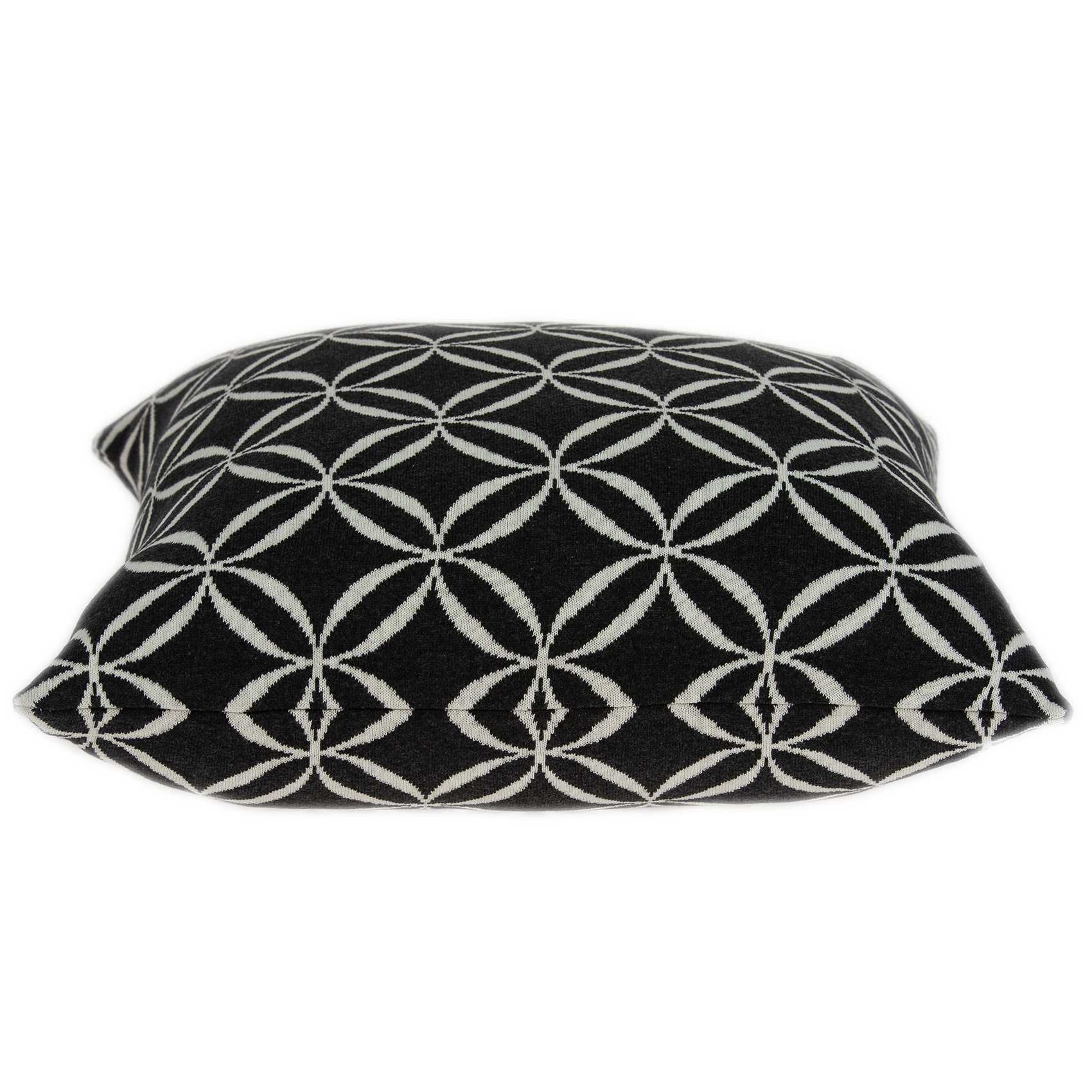 Transitional black pillow cover measuring 20x7x20 inches, made from 100% cotton, featuring a sleek design suitable for various home decors.