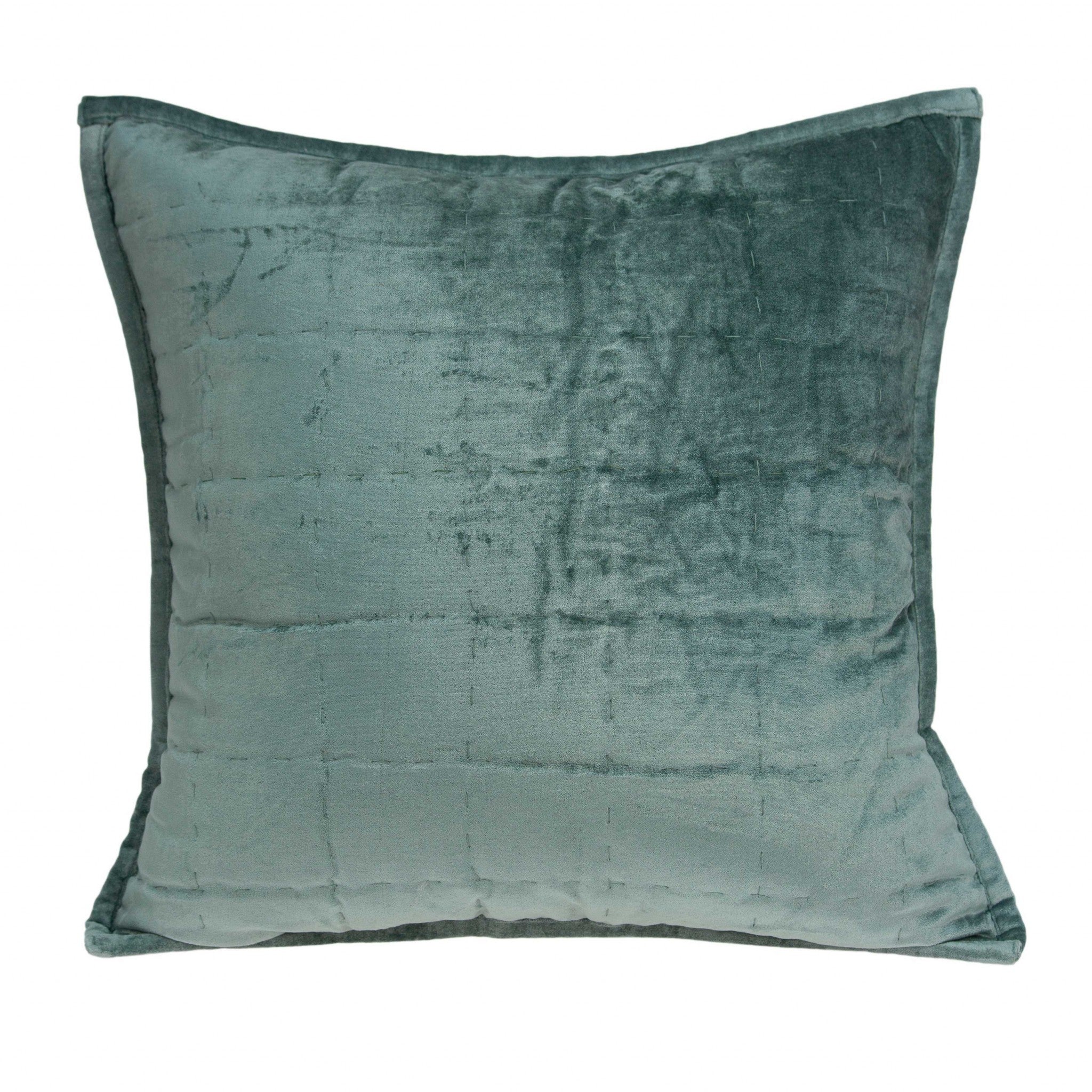 Transitional sea foam solid quilted pillow, 20x7x20 inches, featuring a soft cotton blend and polyfill insert, perfect for home decor.