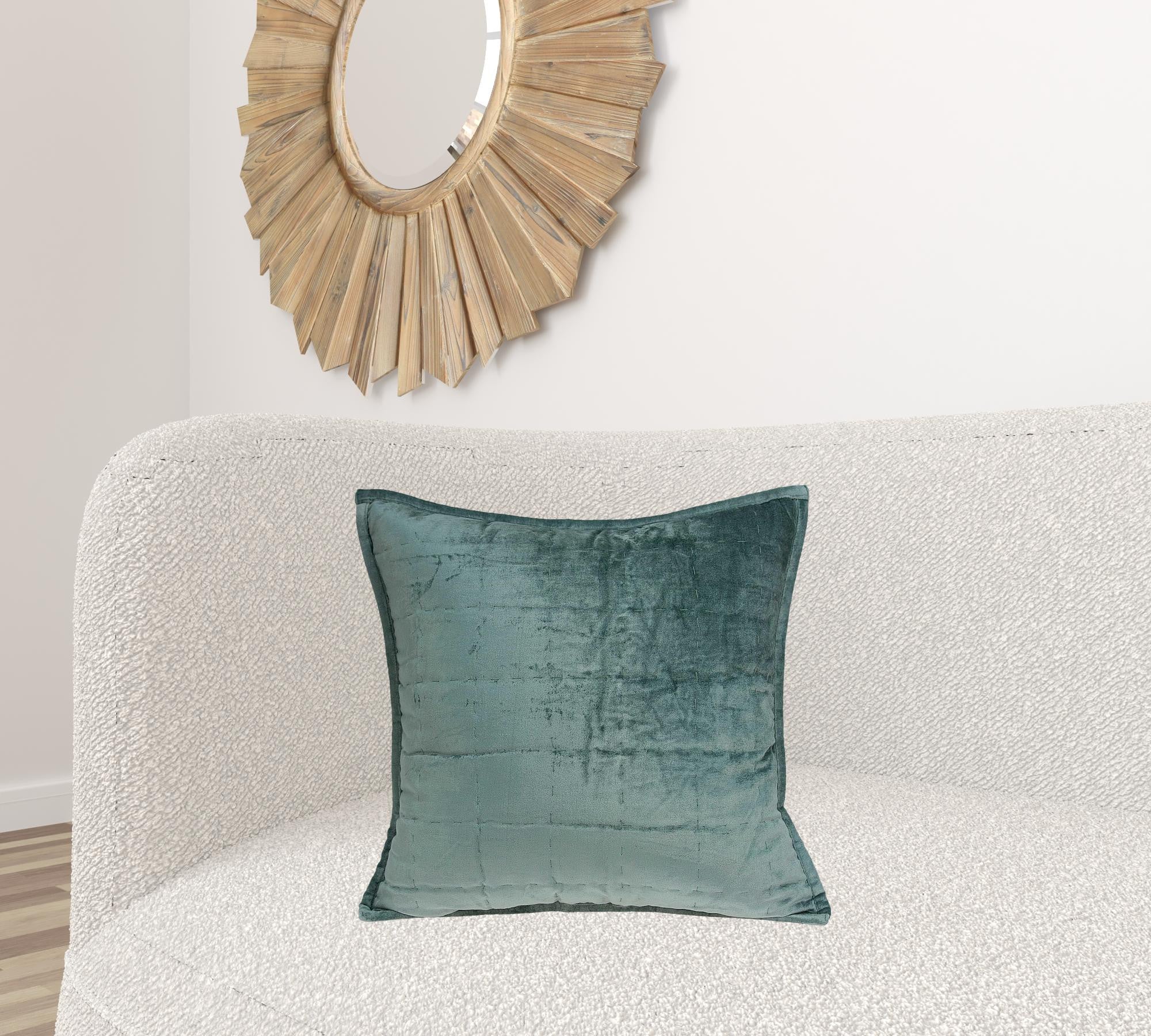 Transitional sea foam solid quilted pillow, 20x7x20 inches, featuring a soft cotton blend and polyfill insert, perfect for home decor.