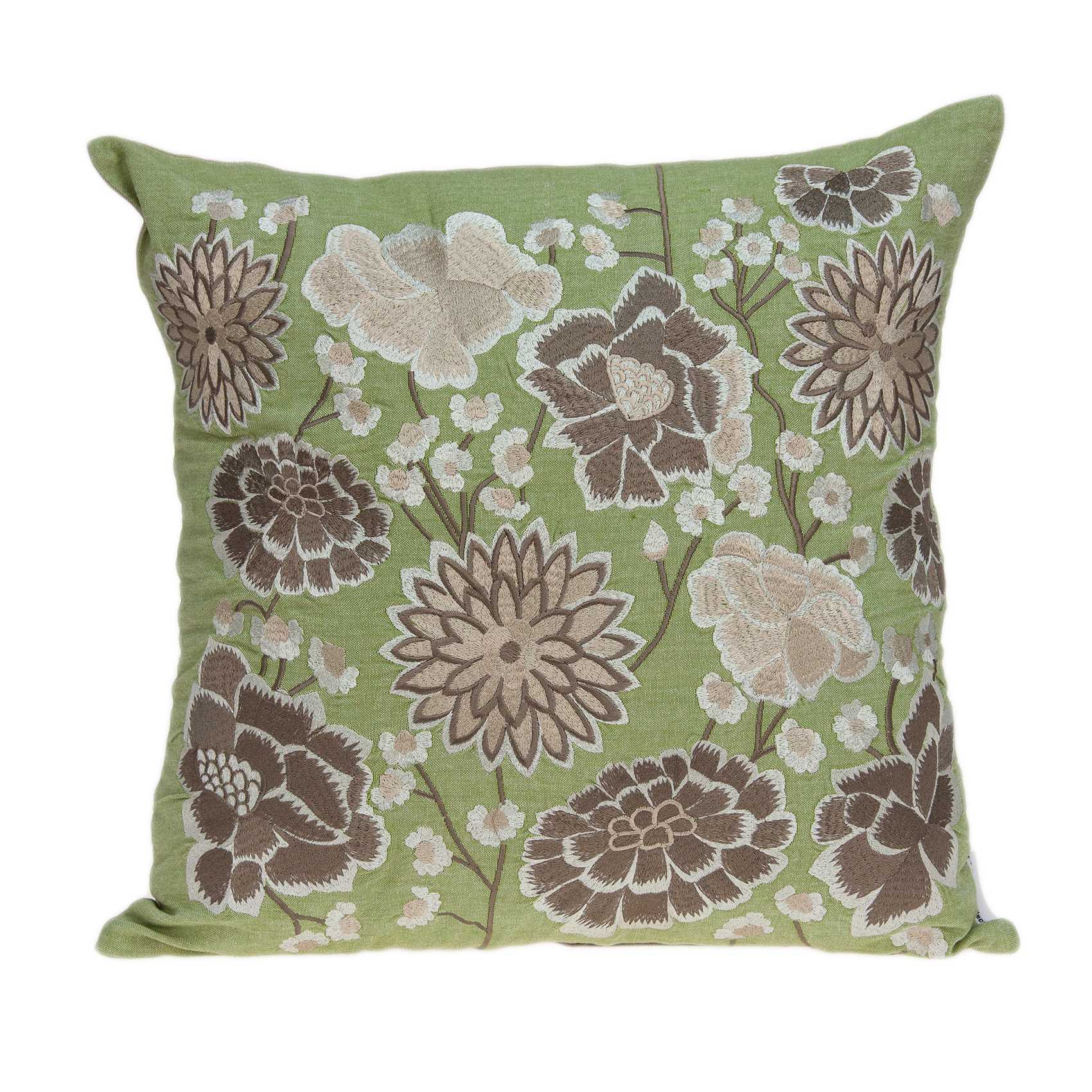 20x7x20 Tropical Green Pillow Cover with floral patterns, made of 100% cotton fabric and includes a poly insert for comfort.