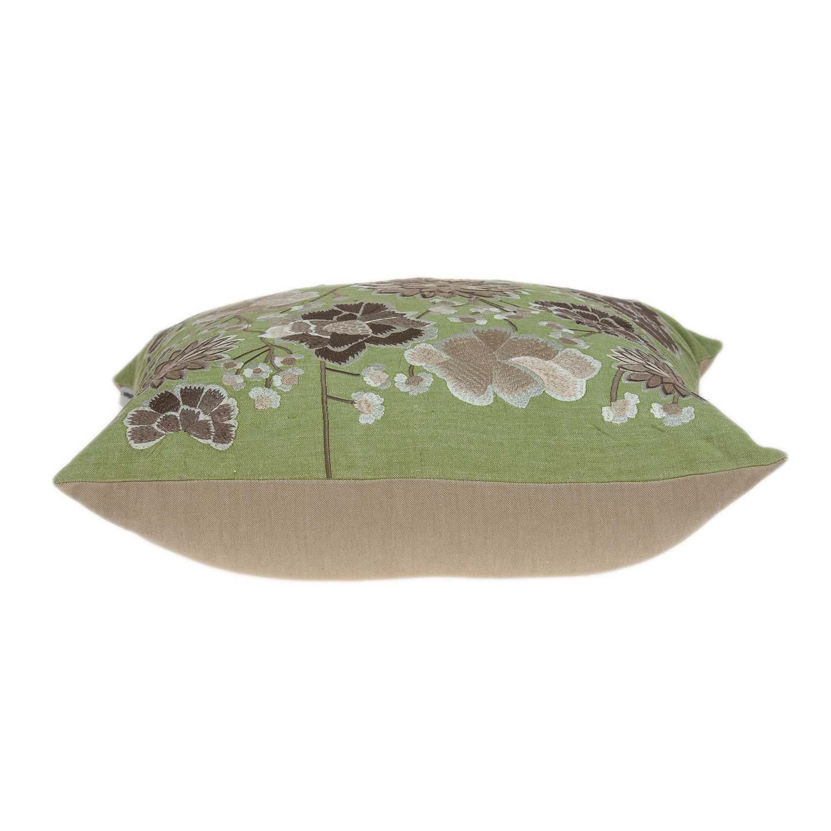 20x7x20 Tropical Green Pillow Cover with floral patterns, made of 100% cotton fabric and includes a poly insert for comfort.