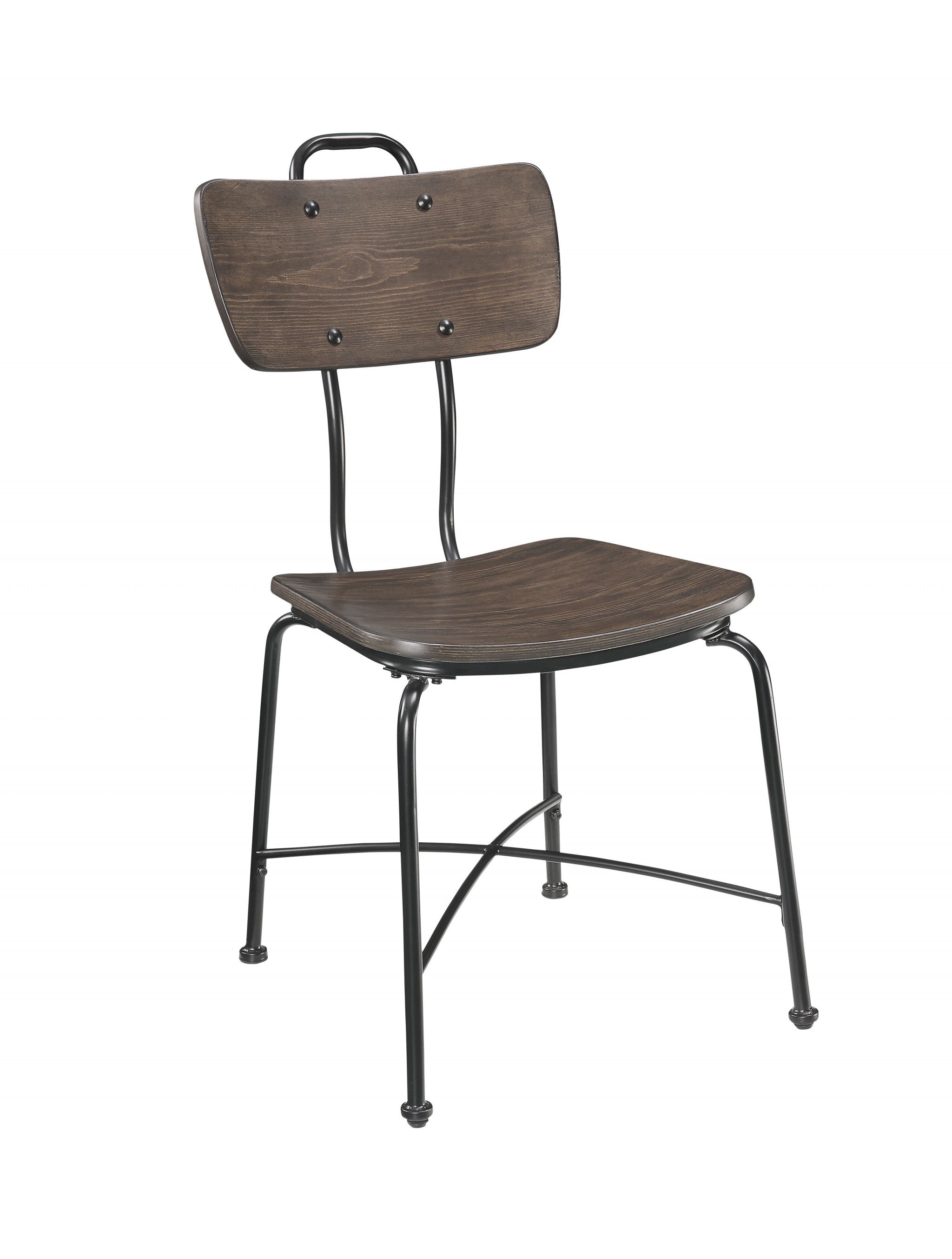 Elegant side chair featuring a walnut wood seat and sturdy black metal base, ideal for modern and industrial decor.