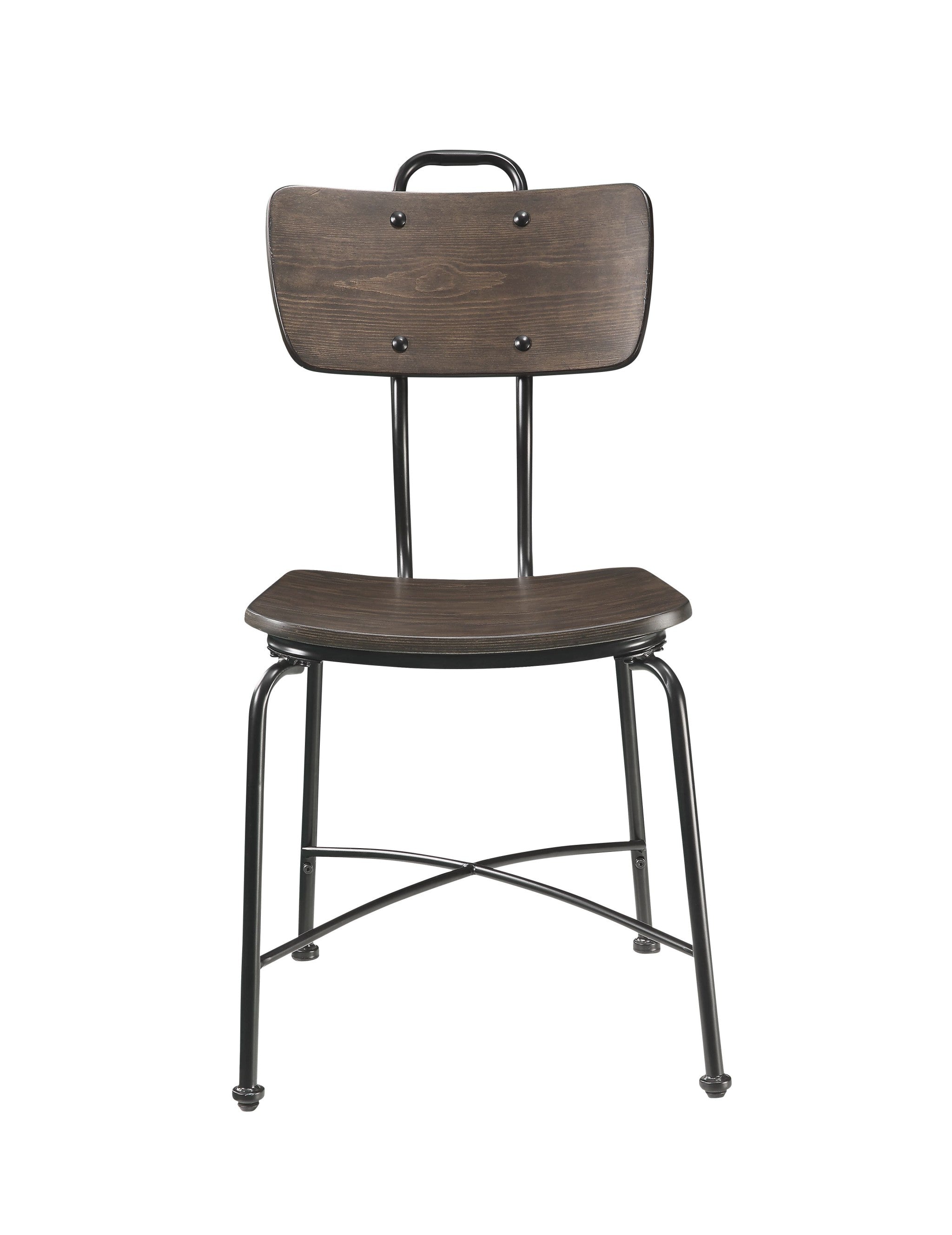 Elegant side chair featuring a walnut wood seat and sturdy black metal base, ideal for modern and industrial decor.