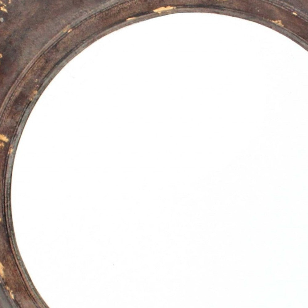 A beautifully crafted bronze vintage round hexagon frame cosmetic mirror with a distressed purple finish, showcasing its elegant design and rustic charm.