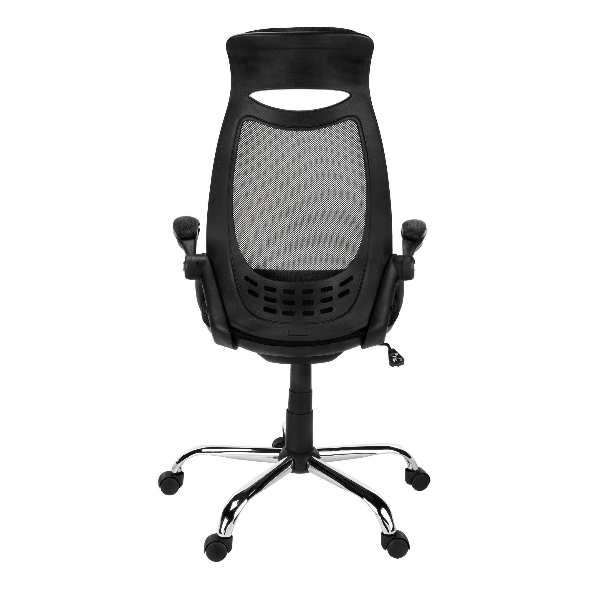 A stylish black foam metal office chair with adjustable height, designed for comfort and elegance, suitable for office or living room use.