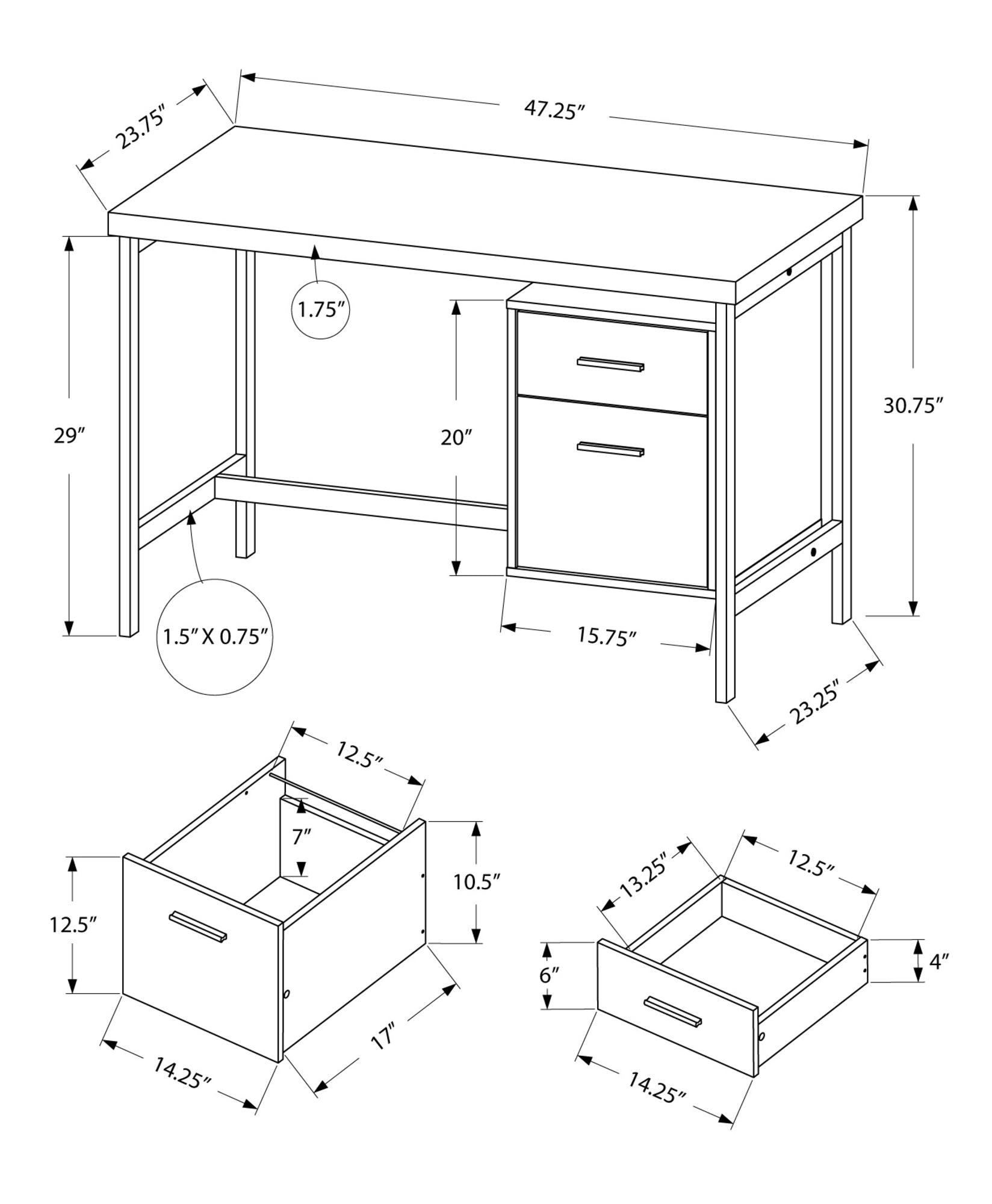 Dark Taupe Silver Particle Computer Desk with two drawers and a modern design, perfect for home office use.